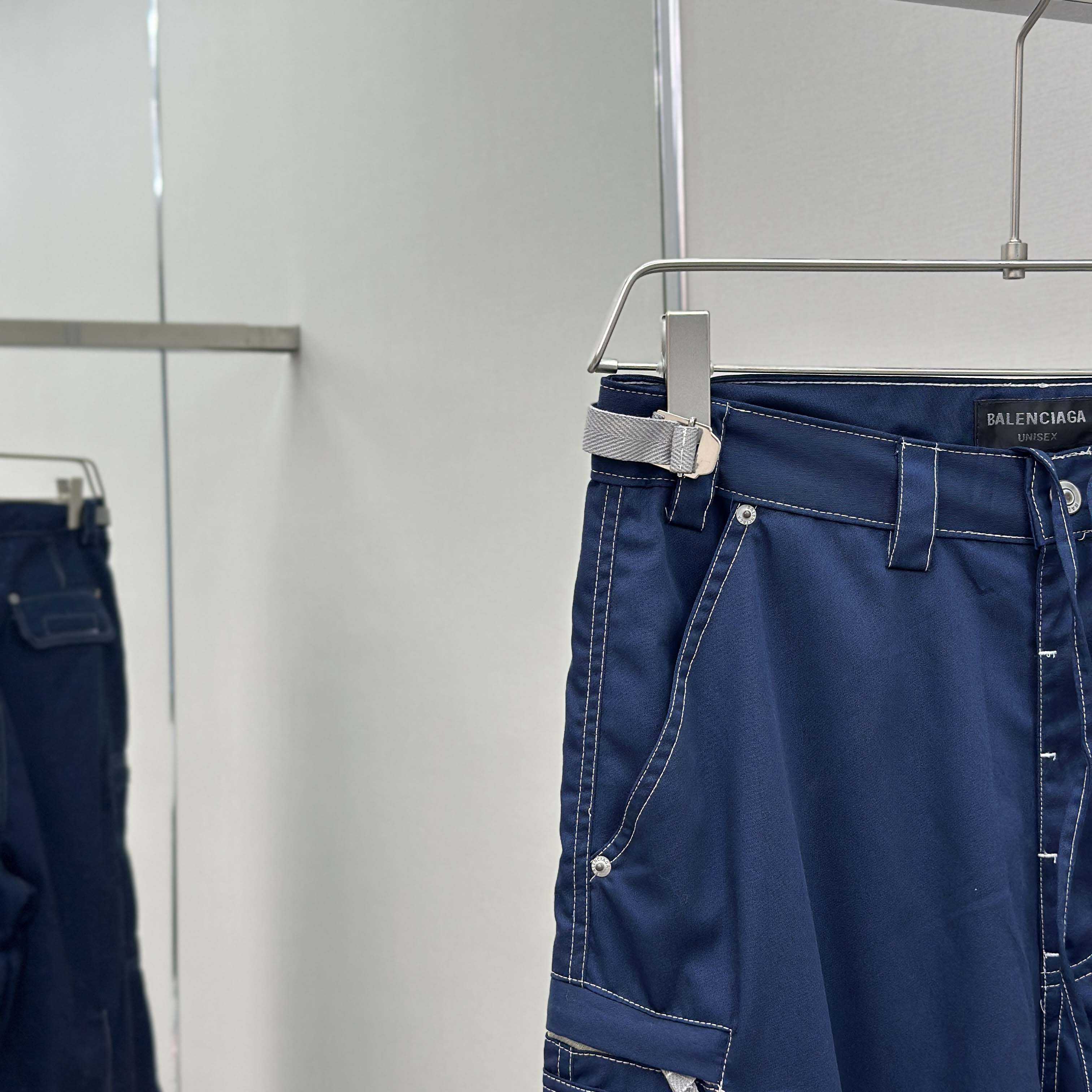 Balenciaga Utility Work Pants In Navy Mixed Cotton Twill - FashionPlug