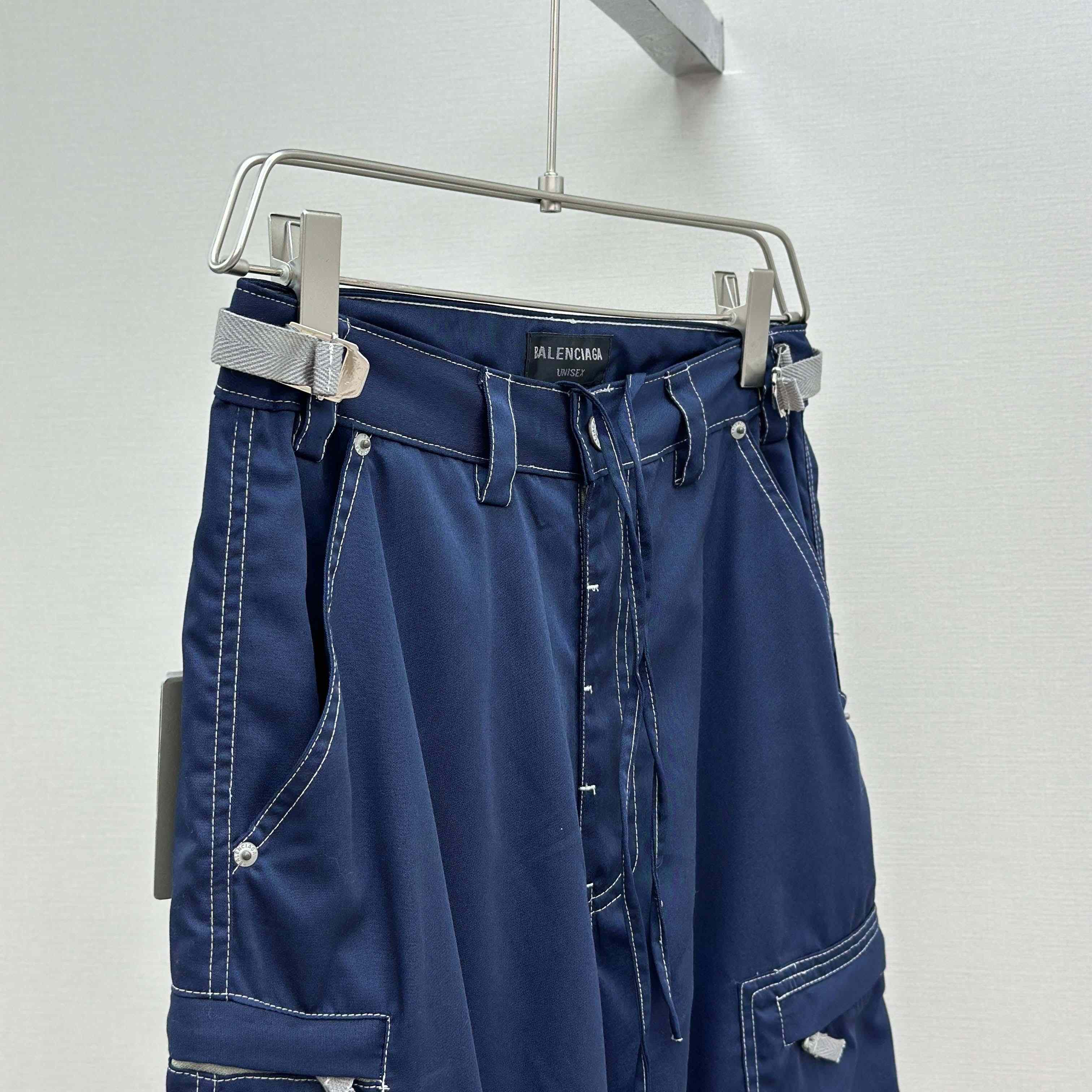 Balenciaga Utility Work Pants In Navy Mixed Cotton Twill - FashionPlug