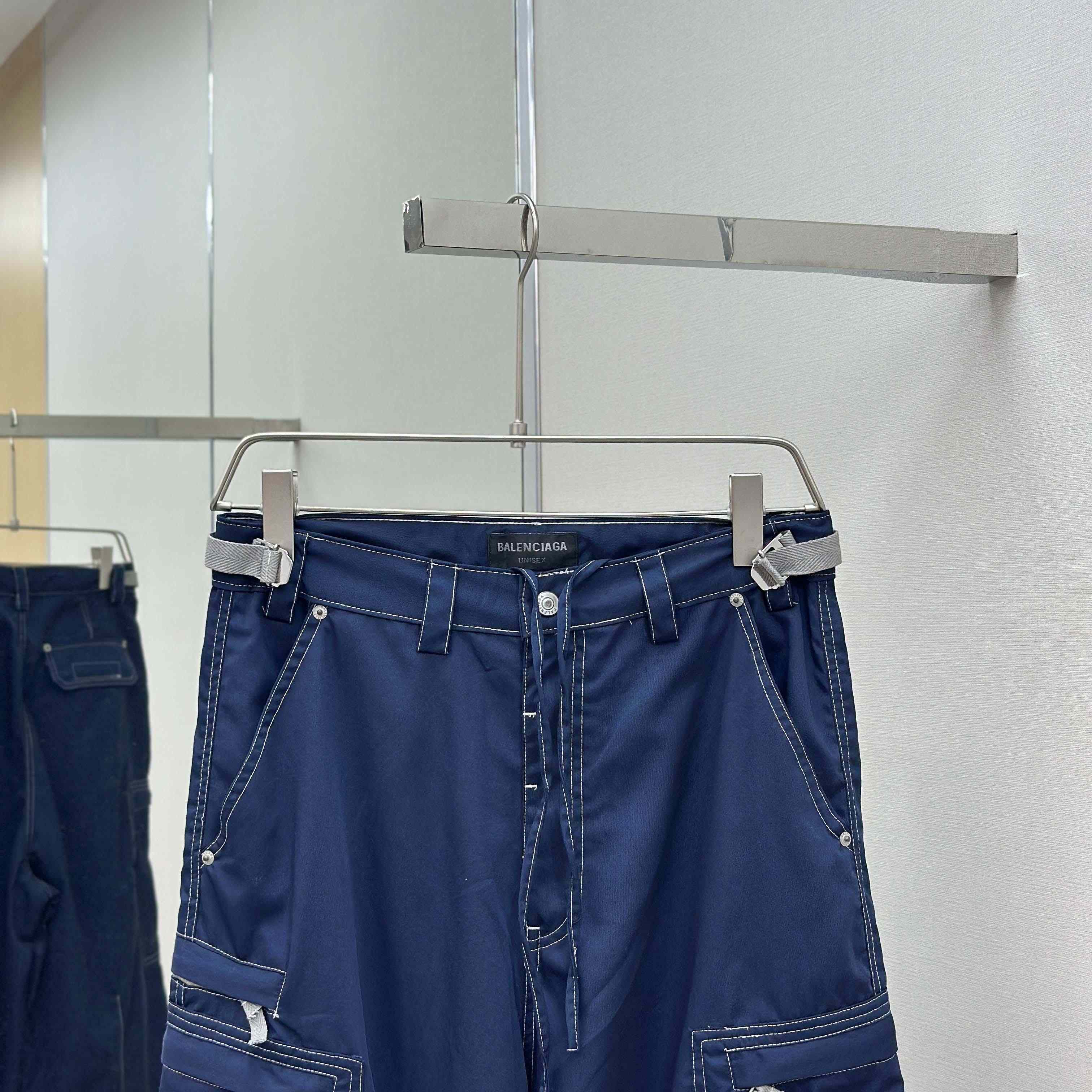 Balenciaga Utility Work Pants In Navy Mixed Cotton Twill - FashionPlug