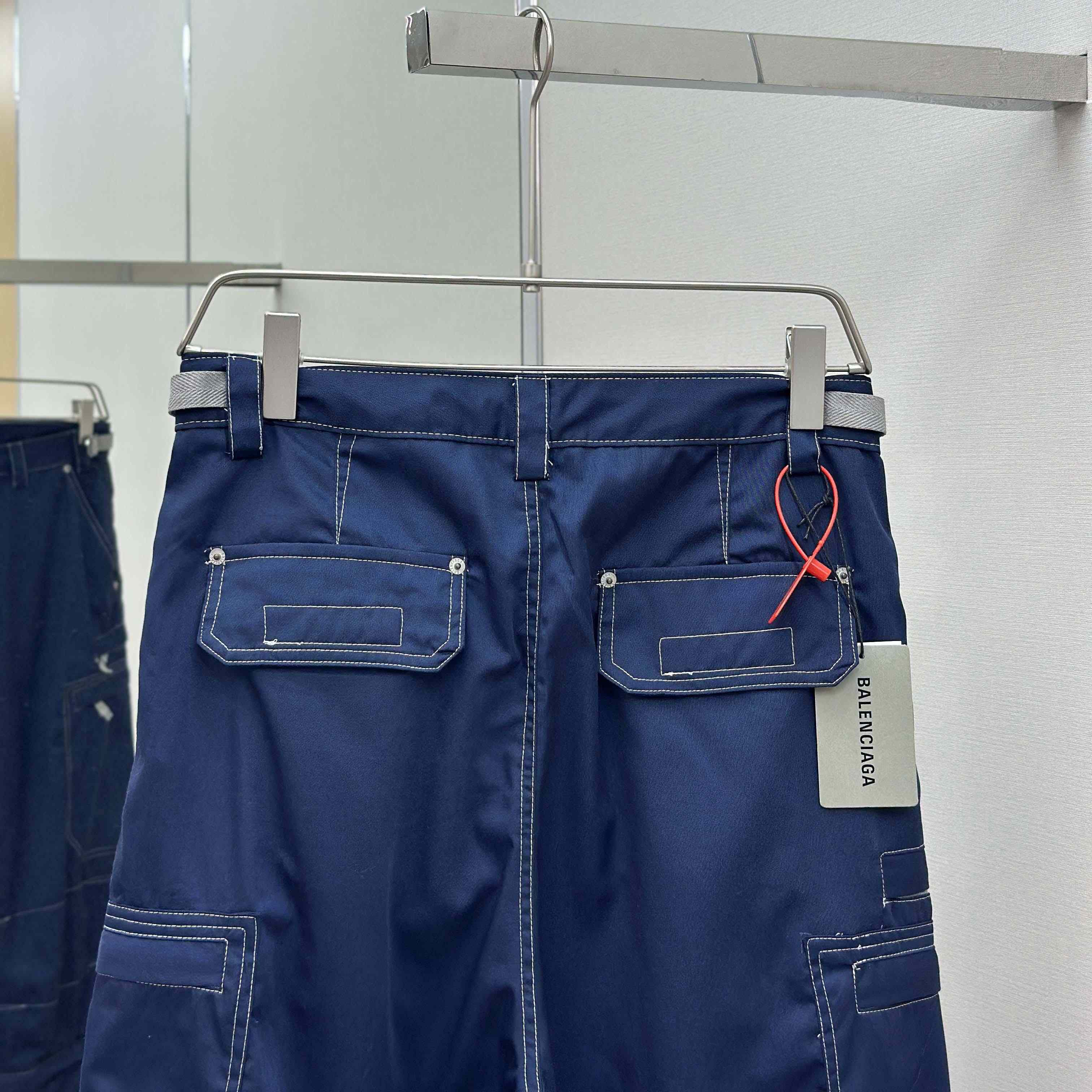 Balenciaga Utility Work Pants In Navy Mixed Cotton Twill - FashionPlug
