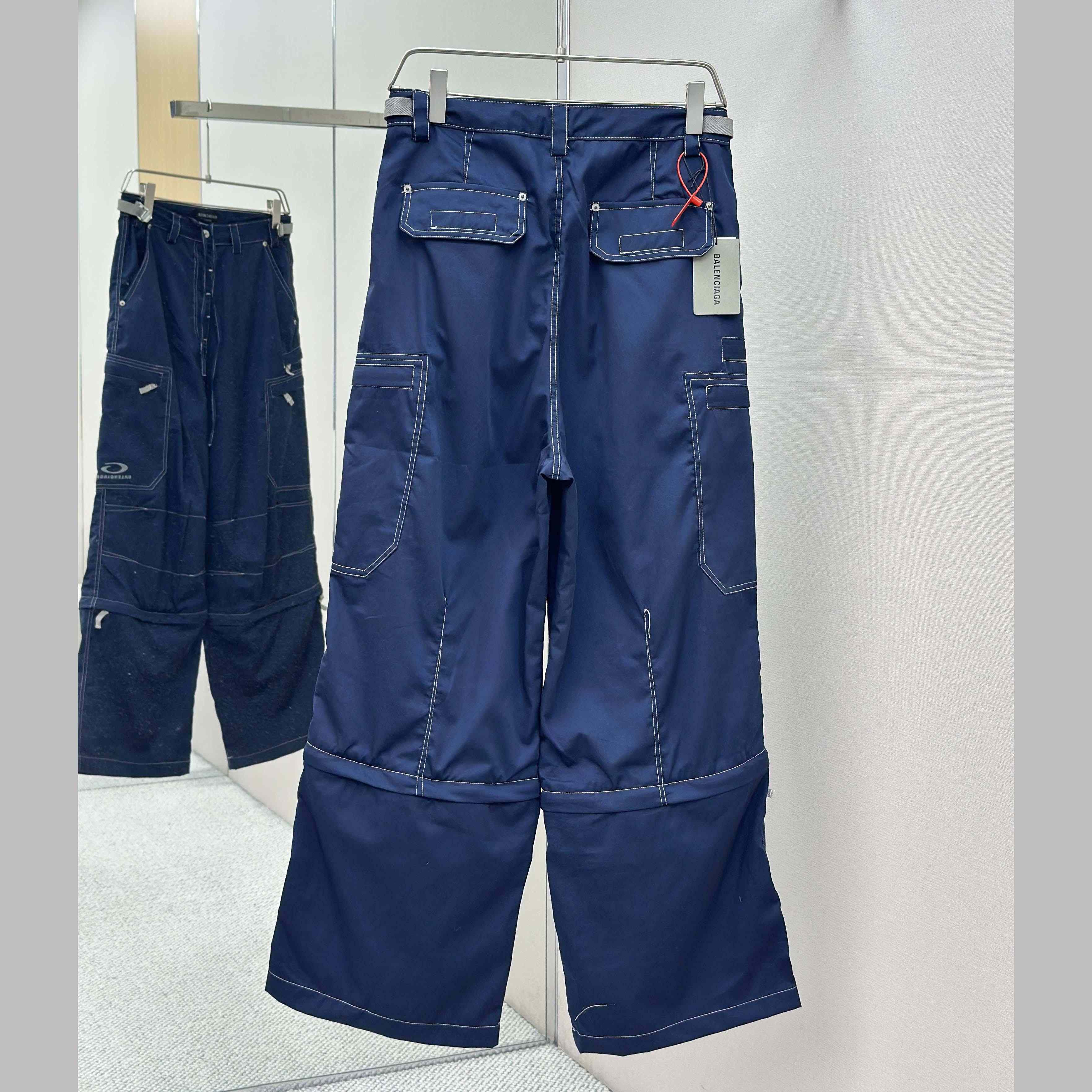 Balenciaga Utility Work Pants In Navy Mixed Cotton Twill - FashionPlug