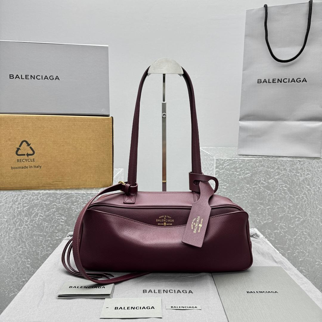 Balenciaga Carrie Bowling Bag Small In Dark Burgundy - FashionPlug