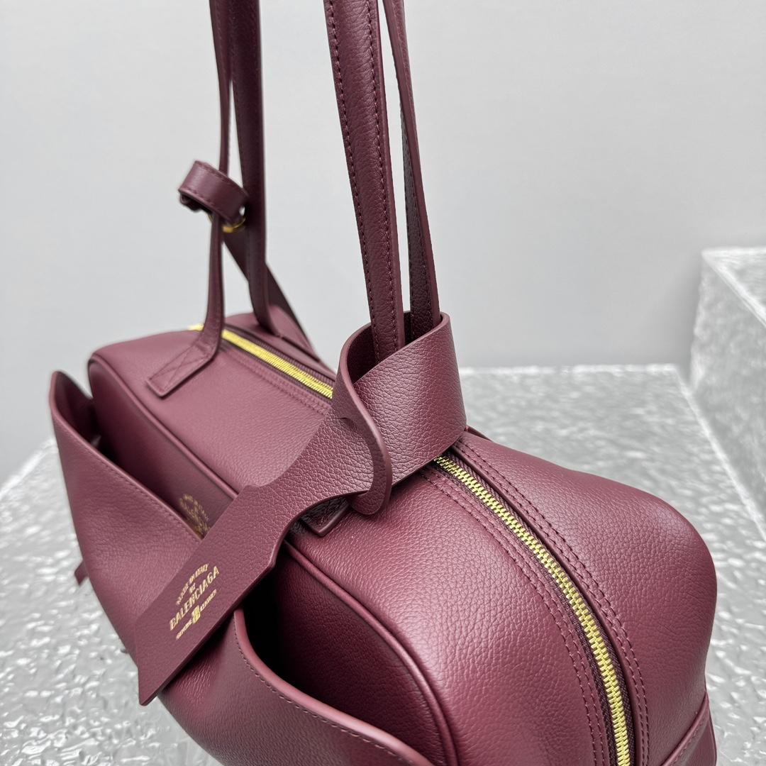 Balenciaga Carrie Bowling Bag Small In Dark Burgundy - FashionPlug
