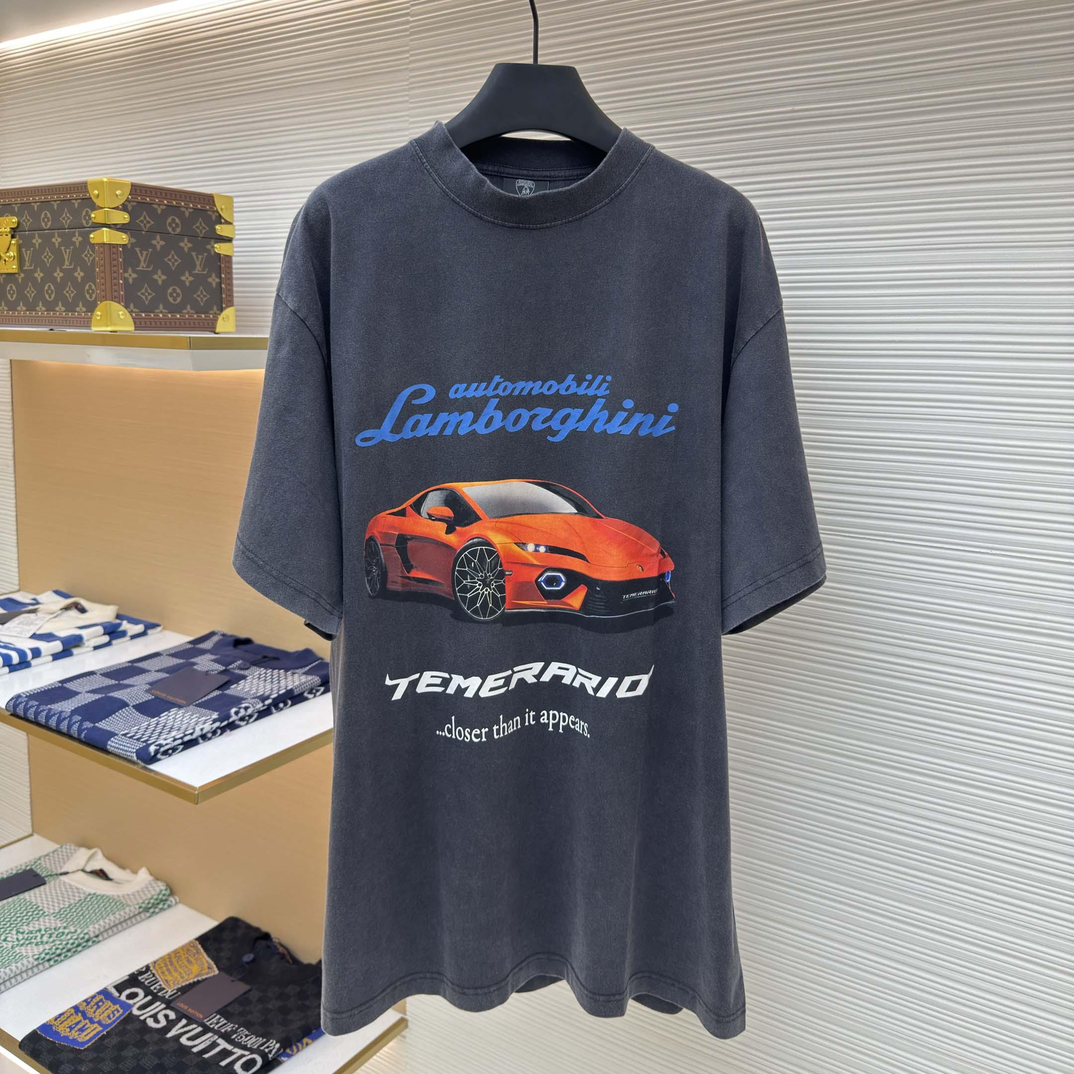 Balenciaga Automobili Lamborghini Oversized T-Shirt In Faded Black Dry Jersey - FashionPlug