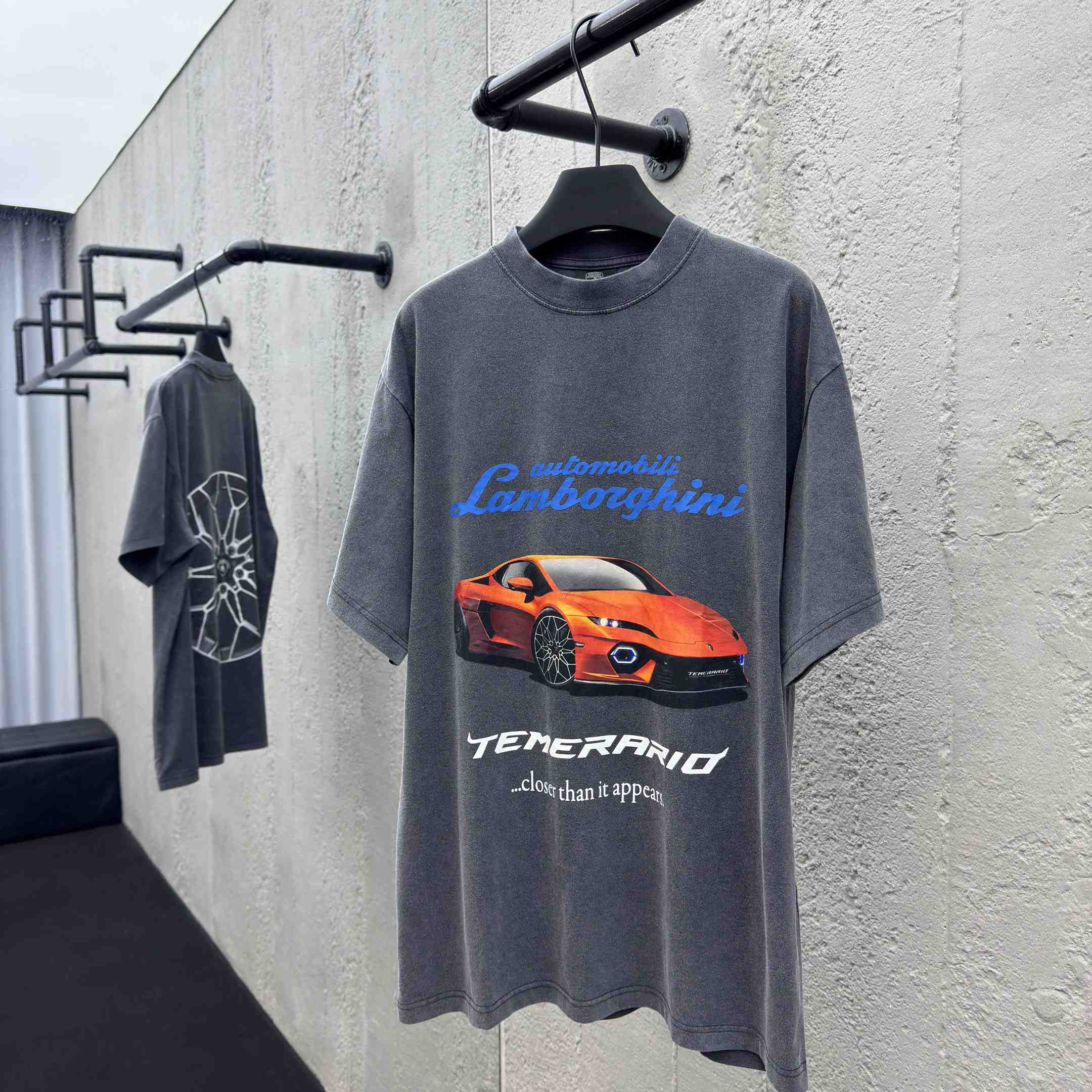 Balenciaga Automobili Lamborghini Oversized T-Shirt In Faded Black Dry Jersey - FashionPlug