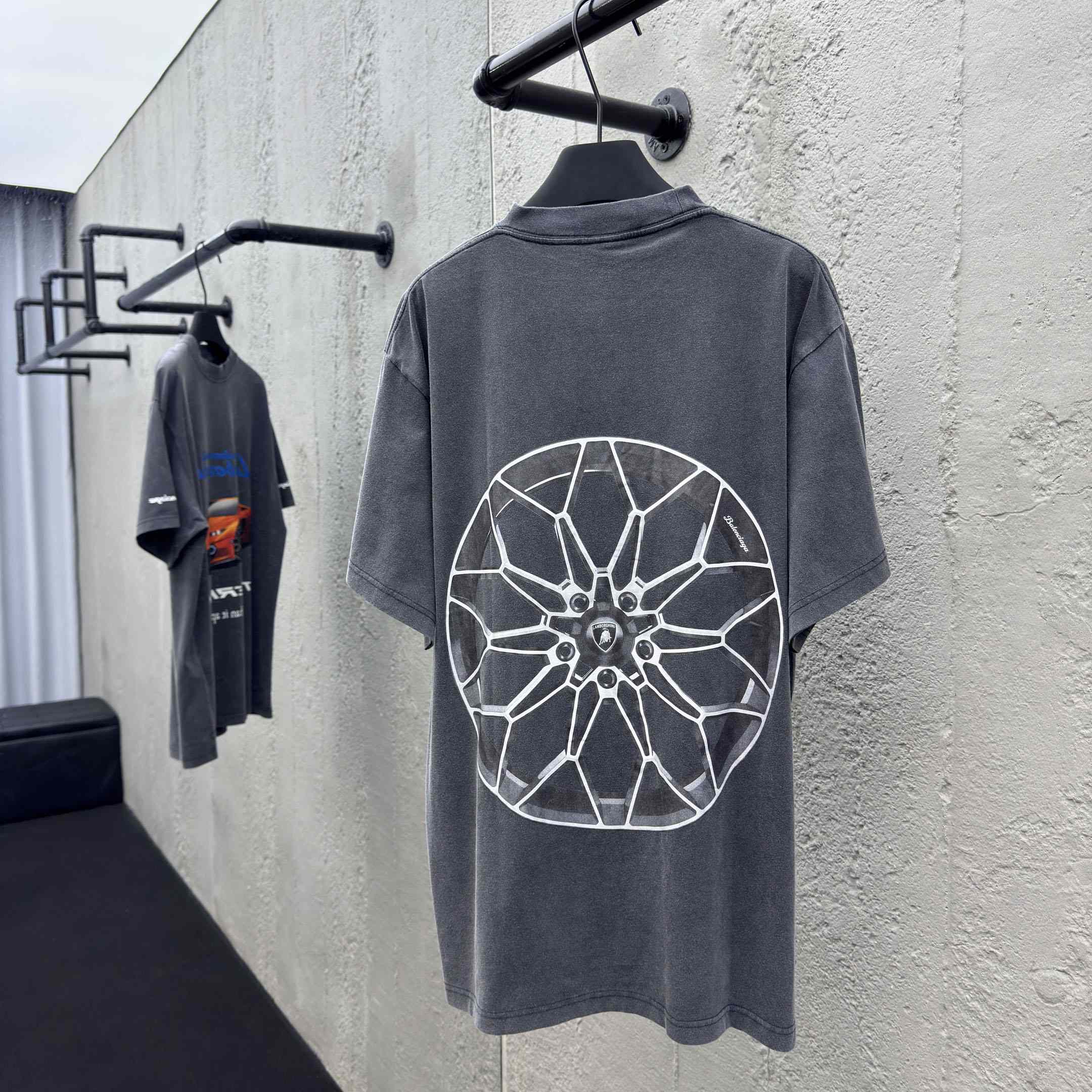 Balenciaga Automobili Lamborghini Oversized T-Shirt In Faded Black Dry Jersey - FashionPlug