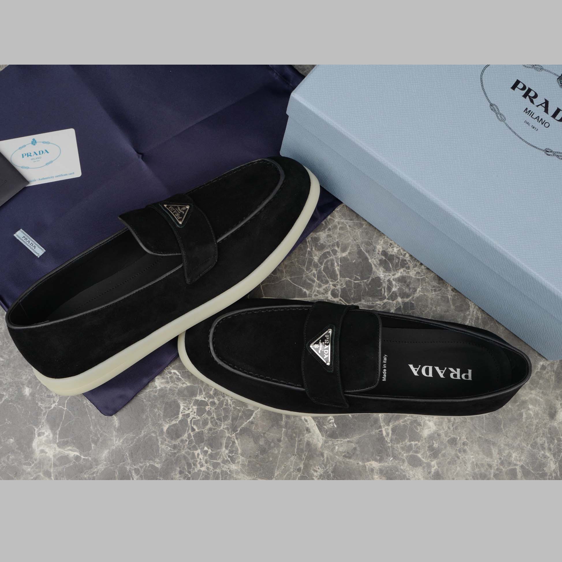 Prada Suede Leather Loafers - FashionPlug
