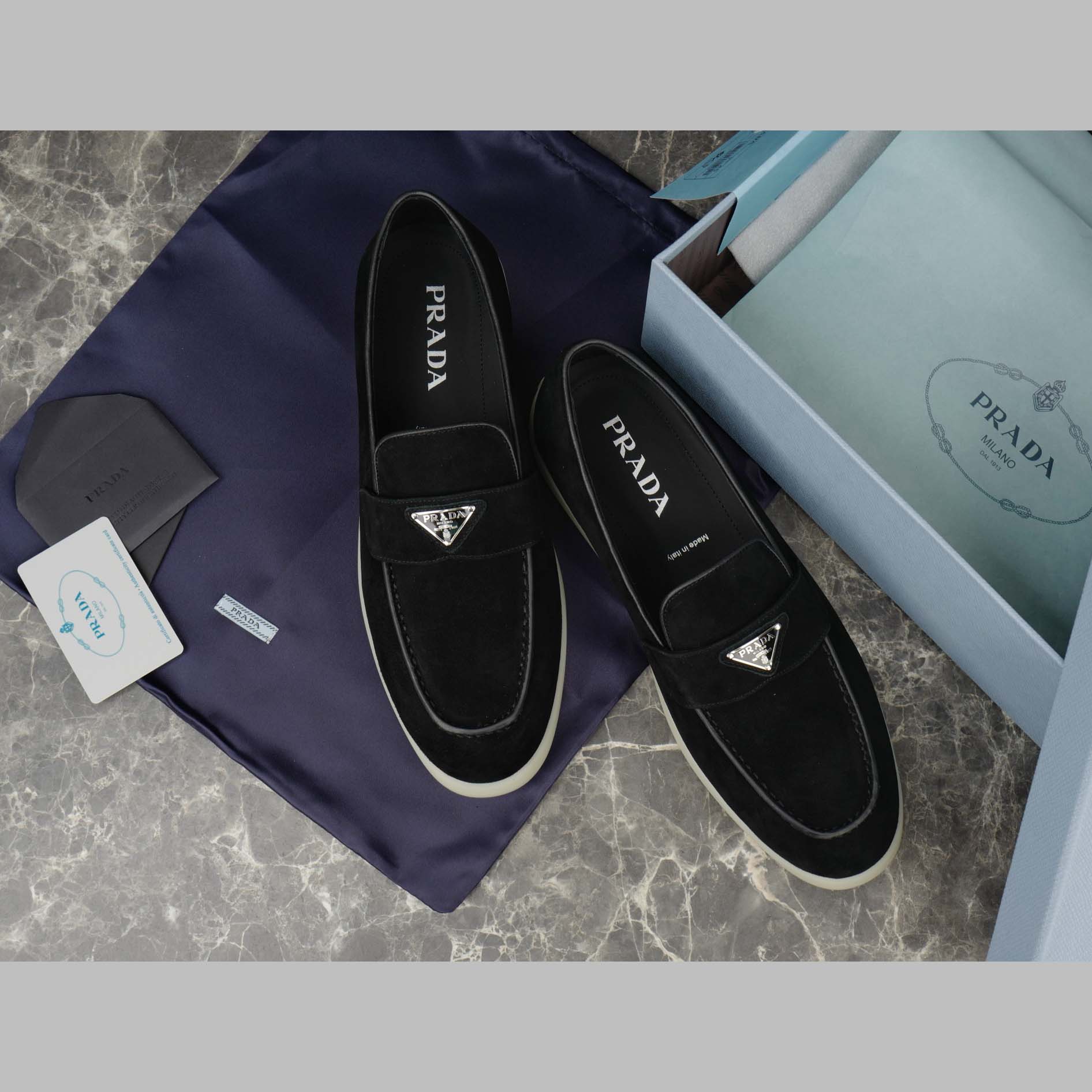Prada Suede Leather Loafers - FashionPlug