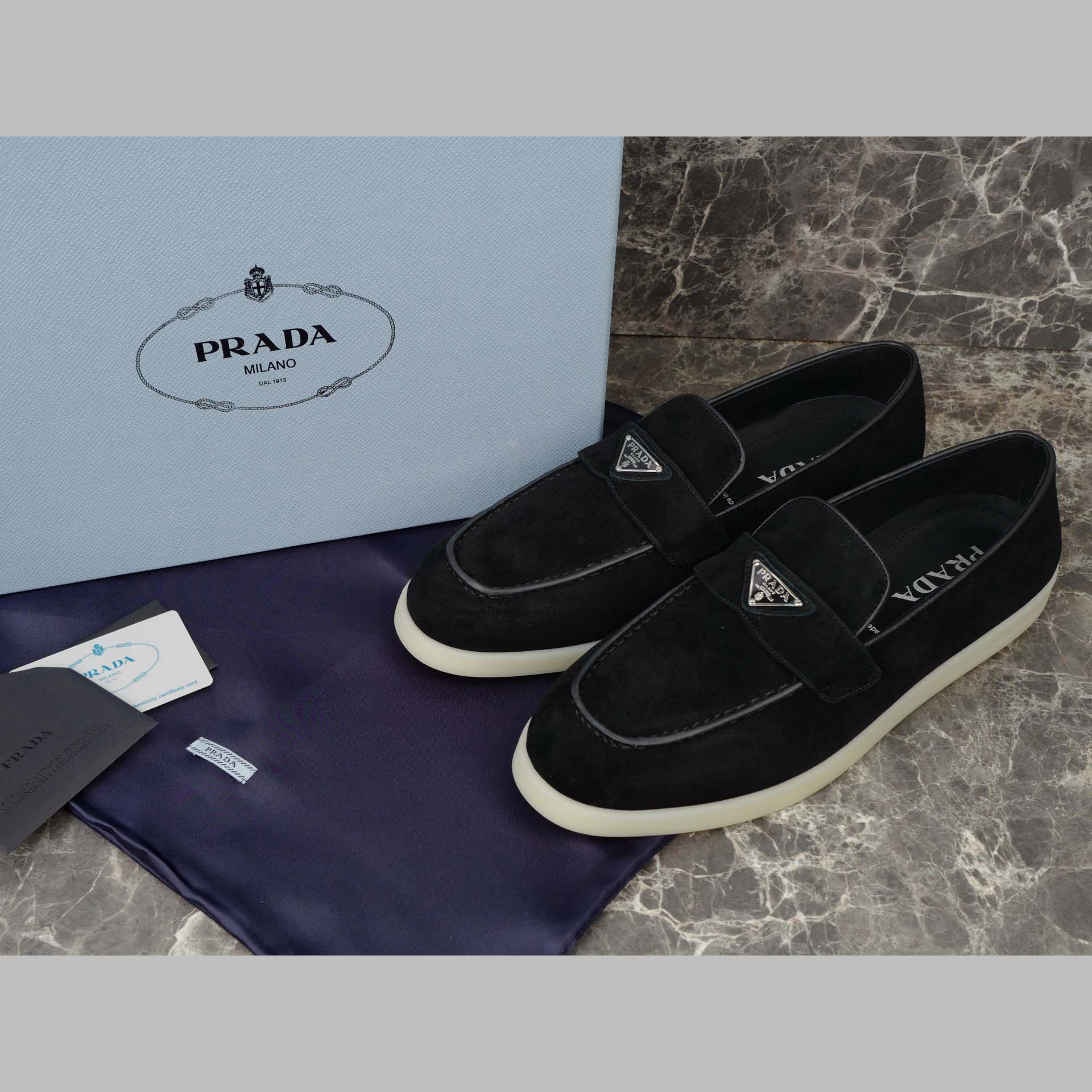 Prada Suede Leather Loafers - FashionPlug