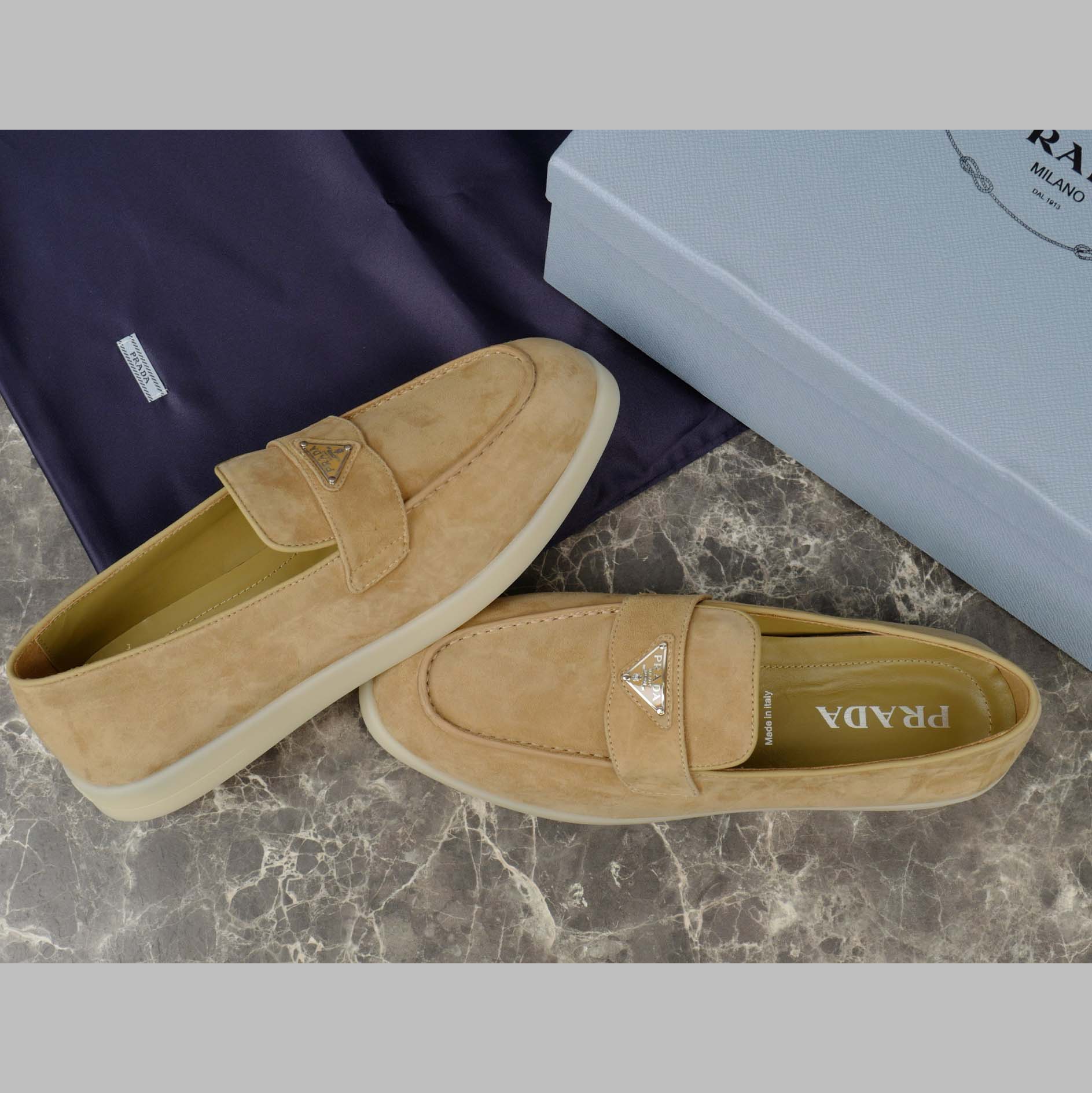 Prada Suede Leather Loafers - FashionPlug