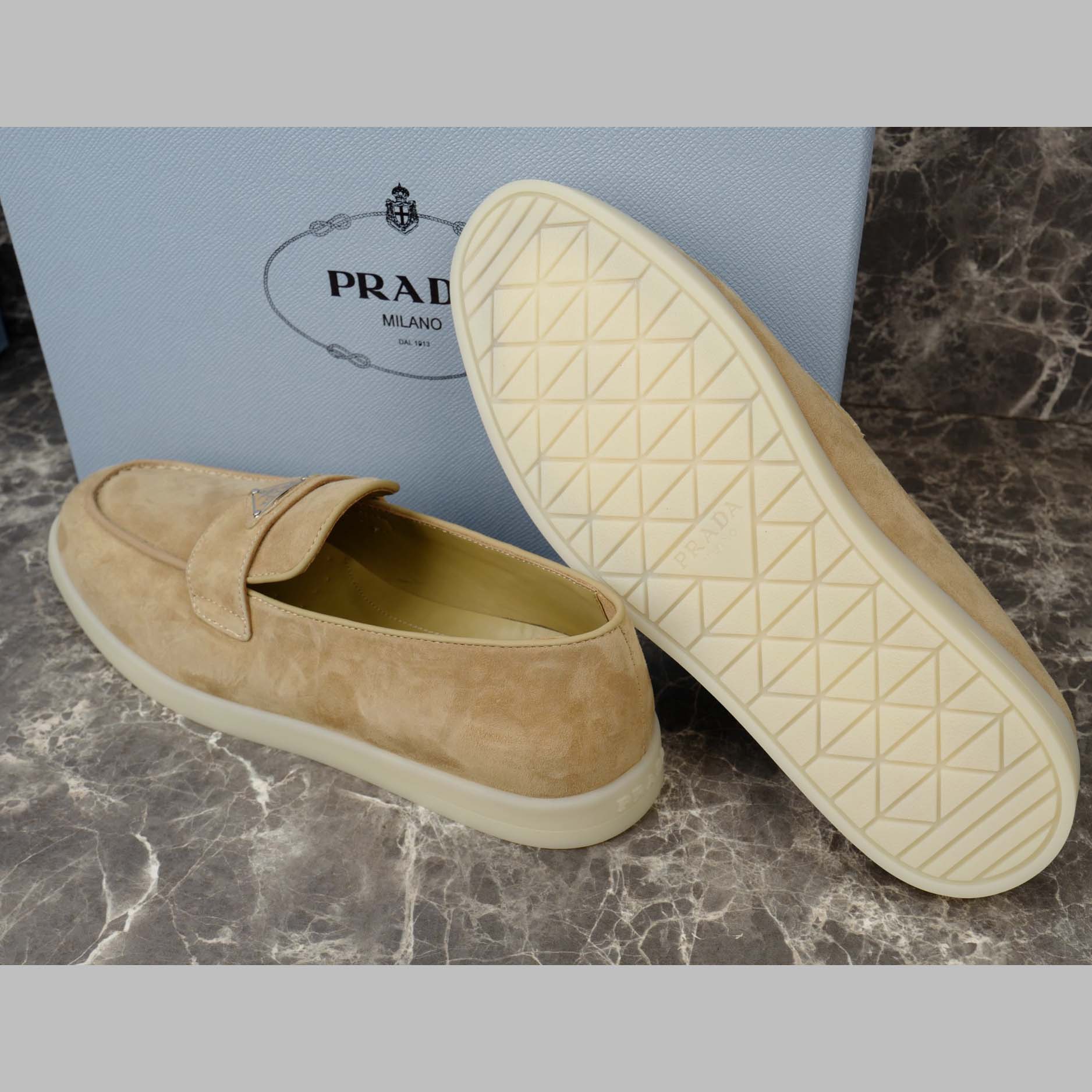 Prada Suede Leather Loafers - FashionPlug