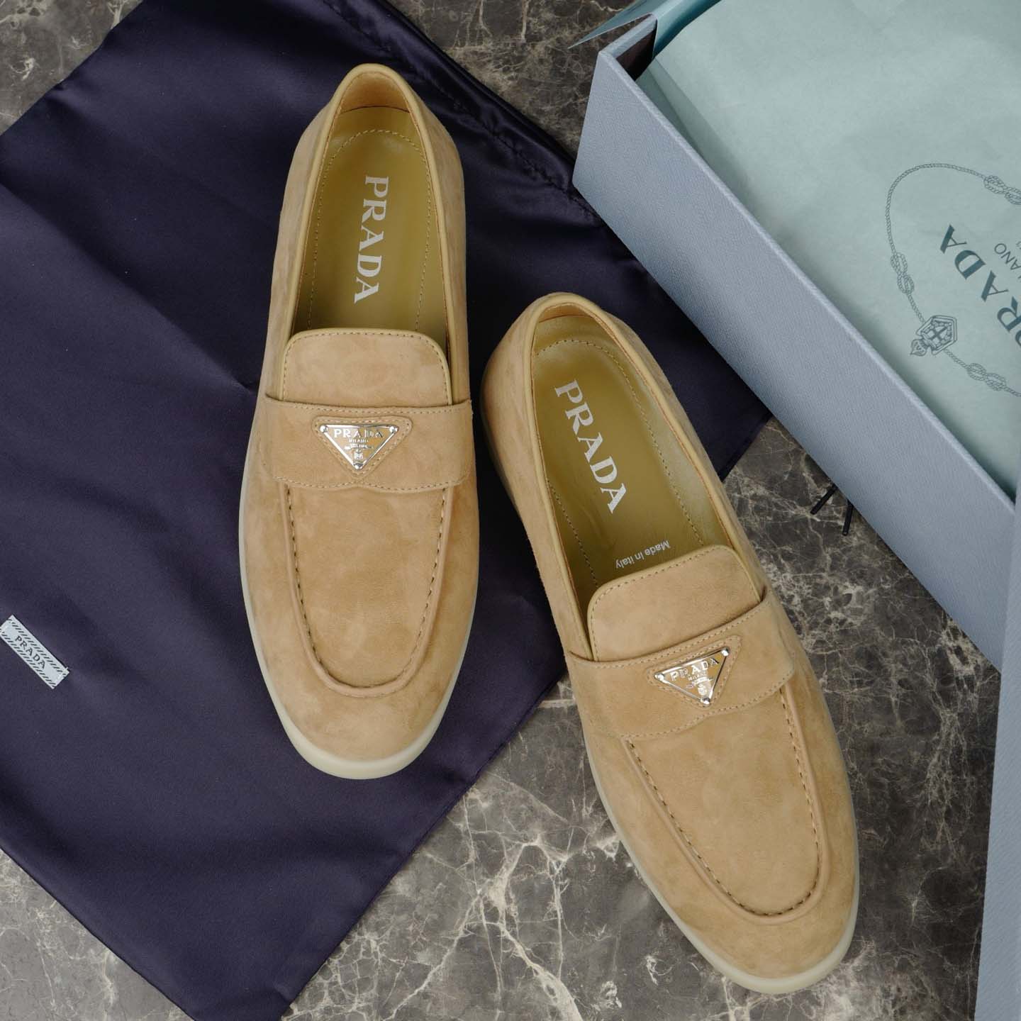 Prada Suede Leather Loafers - FashionPlug