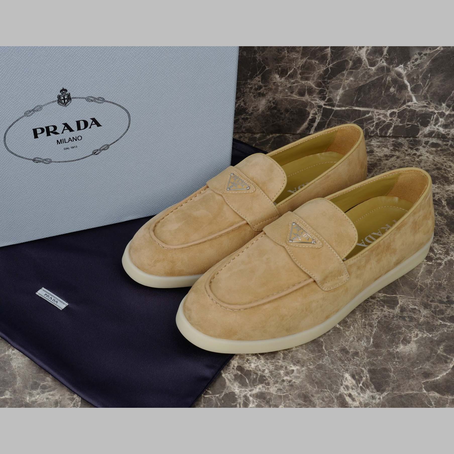 Prada Suede Leather Loafers - FashionPlug