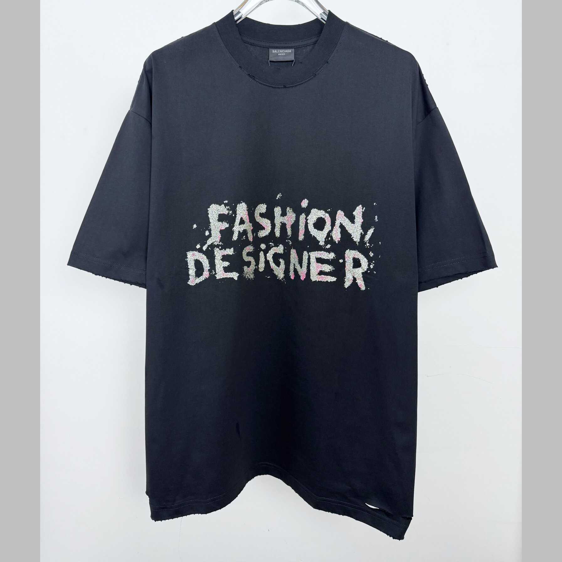 Balenciaga Fashion Designer Oversized T-Shirt In Faded Black Dry Jersey - FashionPlug