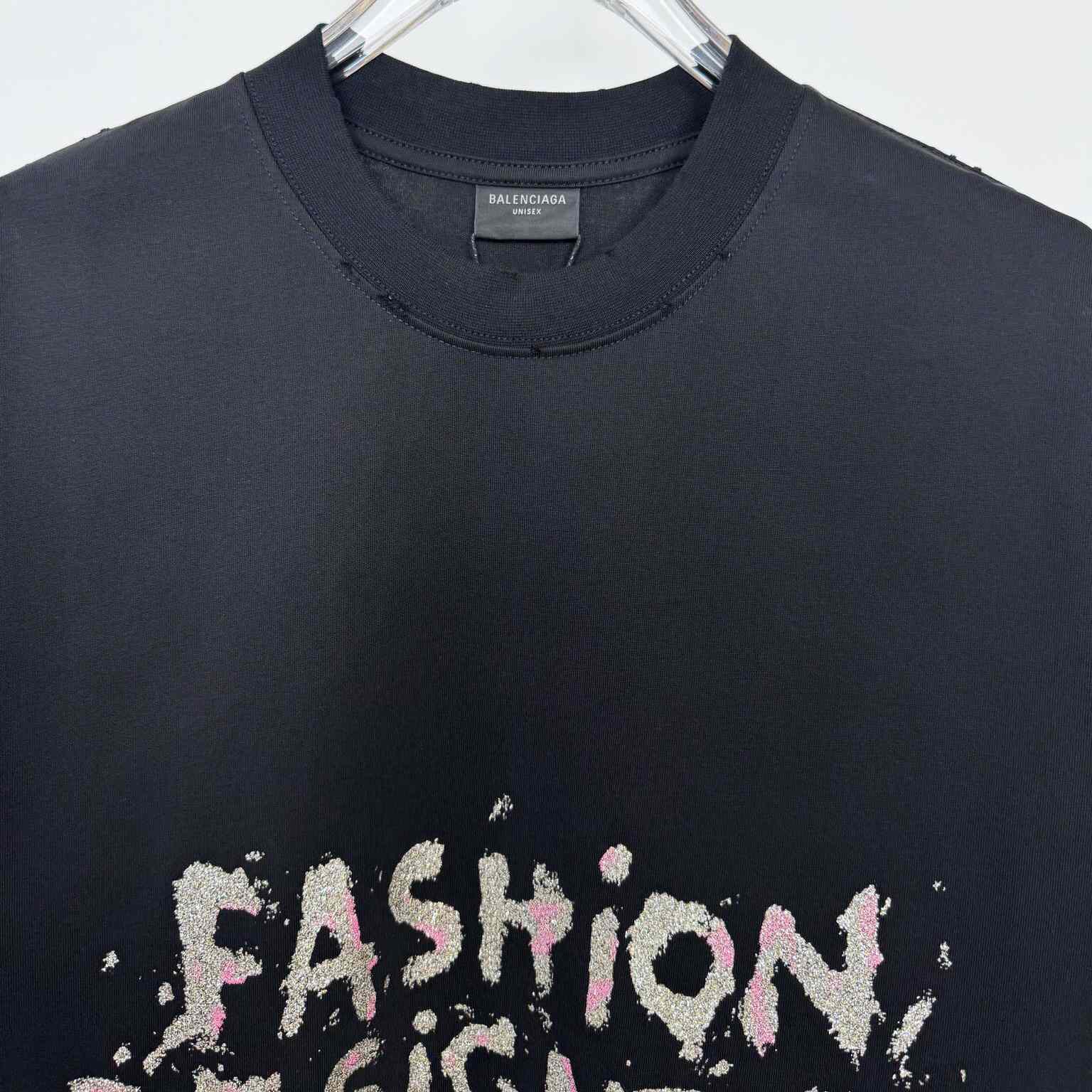 Balenciaga Fashion Designer Oversized T-Shirt In Faded Black Dry Jersey - FashionPlug