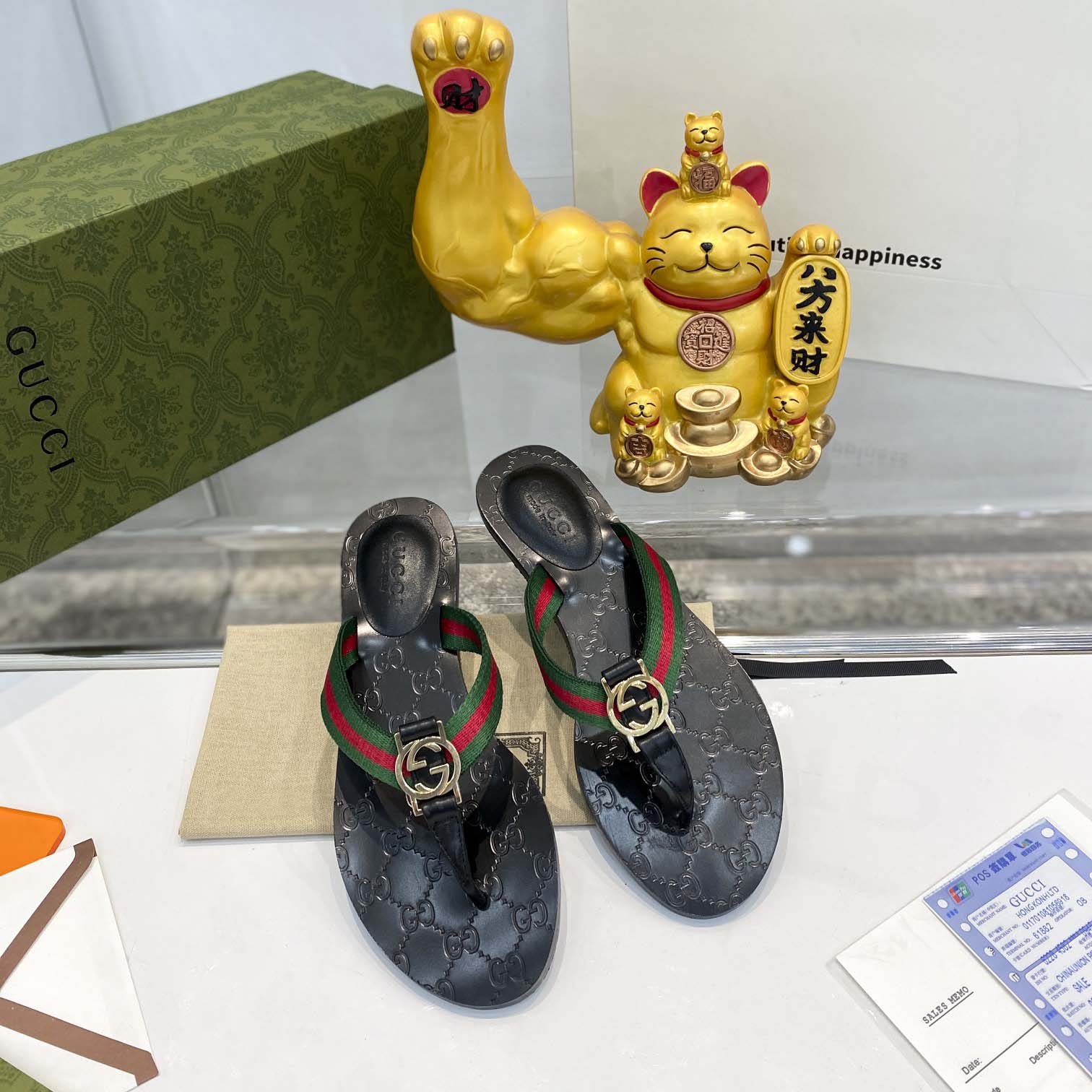 Gucci Thong Sandal With Web - FashionPlug
