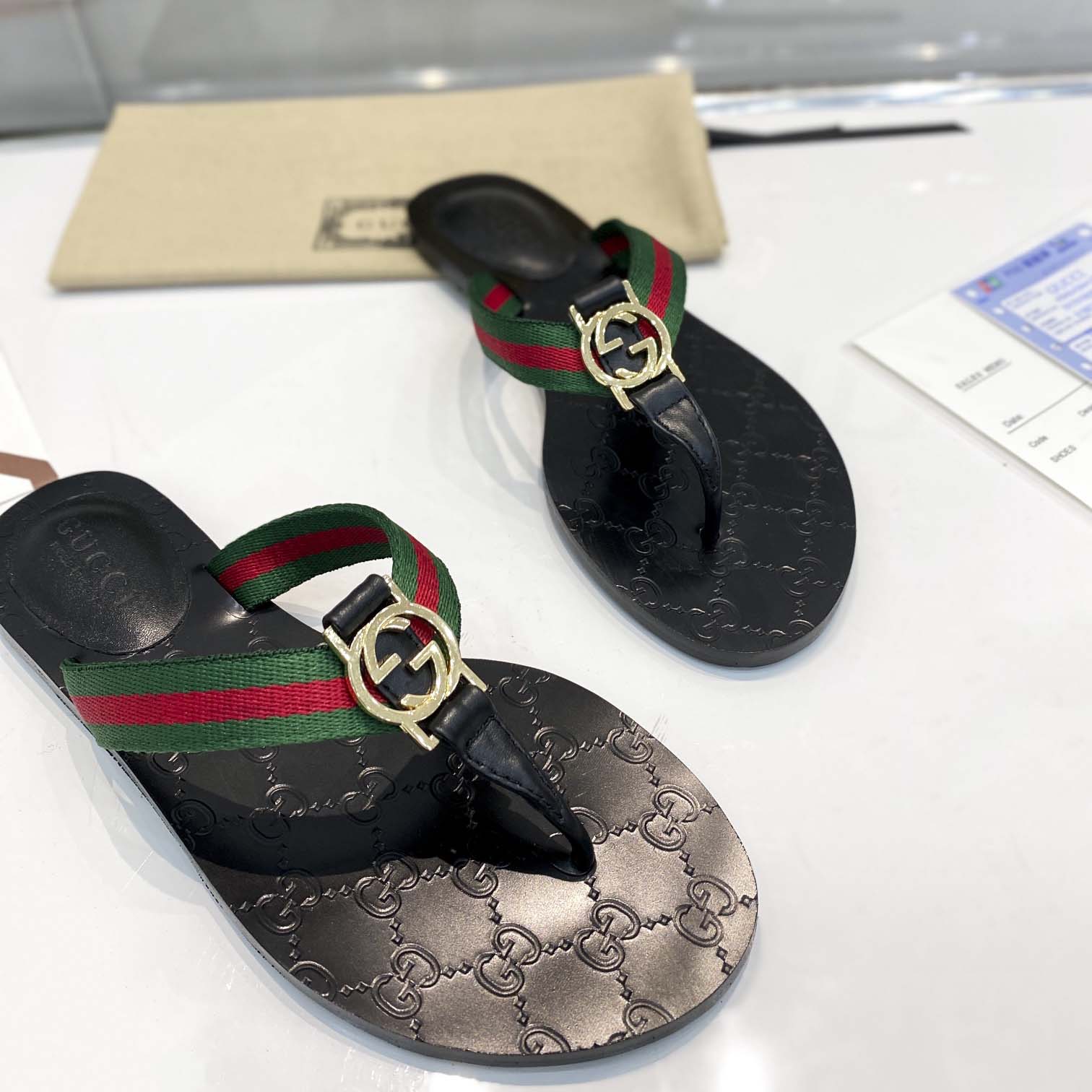 Gucci Thong Sandal With Web - FashionPlug