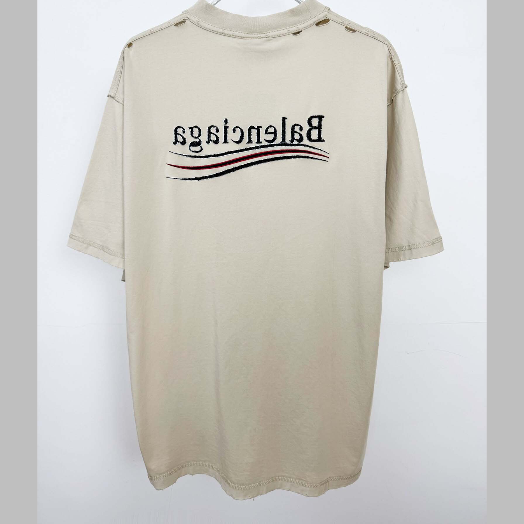 Balenciaga Embroidered Logo Wave Political Campaign T-Shirt  - FashionPlug