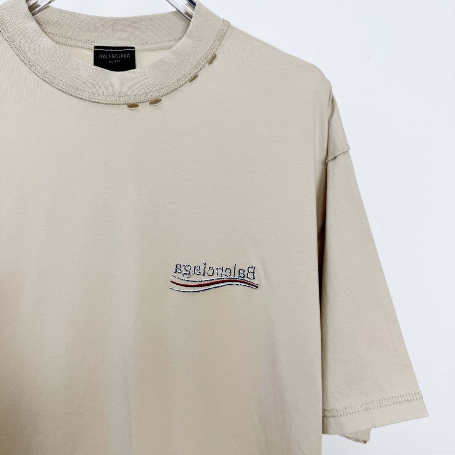 Balenciaga Embroidered Logo Wave Political Campaign T-Shirt  - FashionPlug