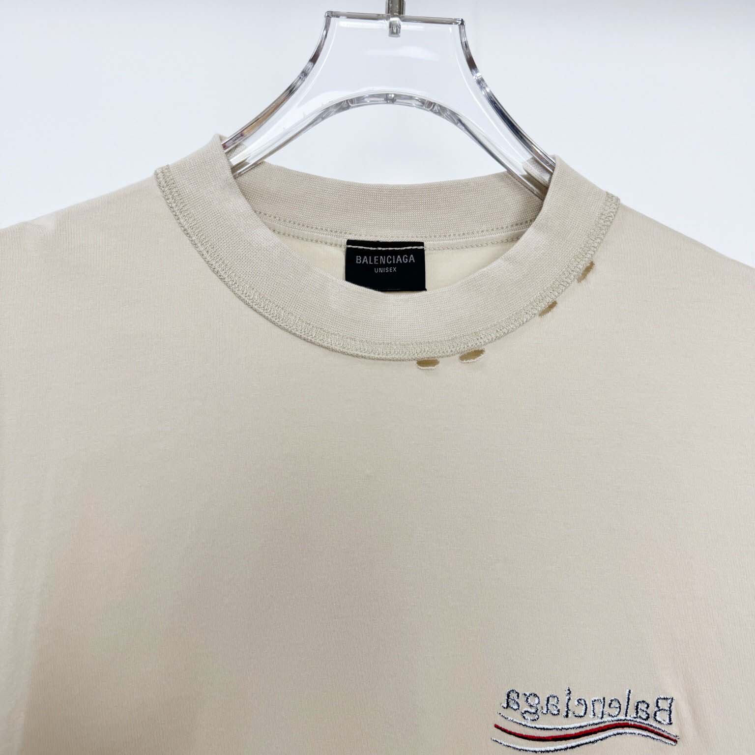 Balenciaga Embroidered Logo Wave Political Campaign T-Shirt  - FashionPlug