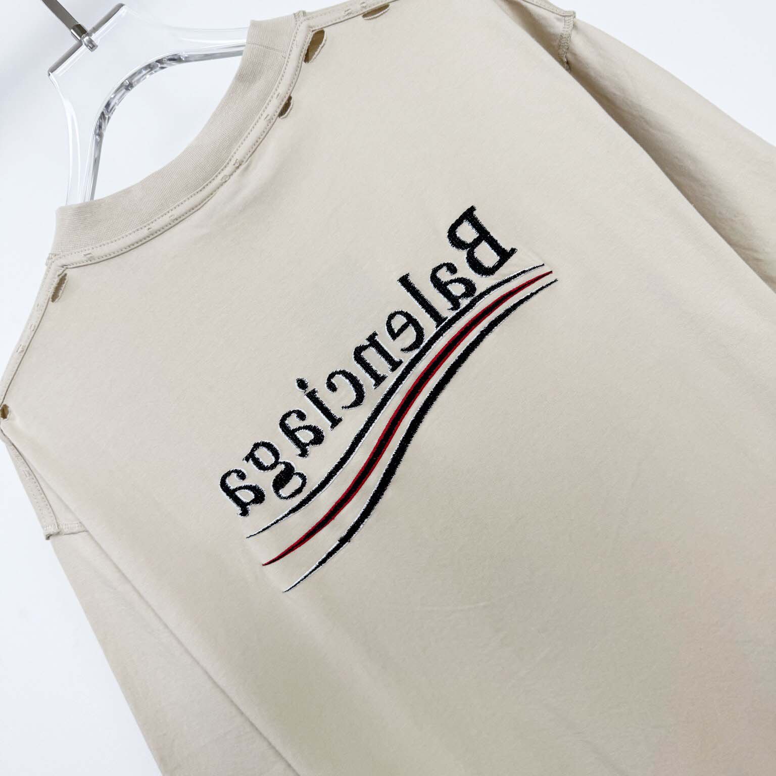 Balenciaga Embroidered Logo Wave Political Campaign T-Shirt  - FashionPlug