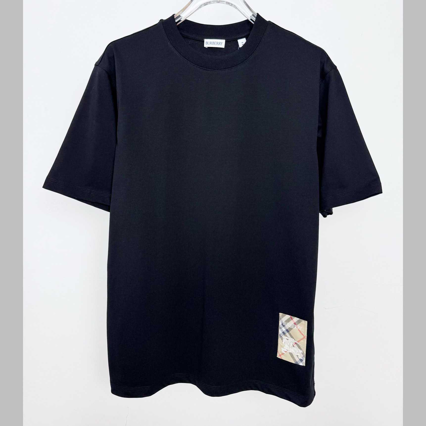 Burberry Check Label Cotton T-shirt  - FashionPlug