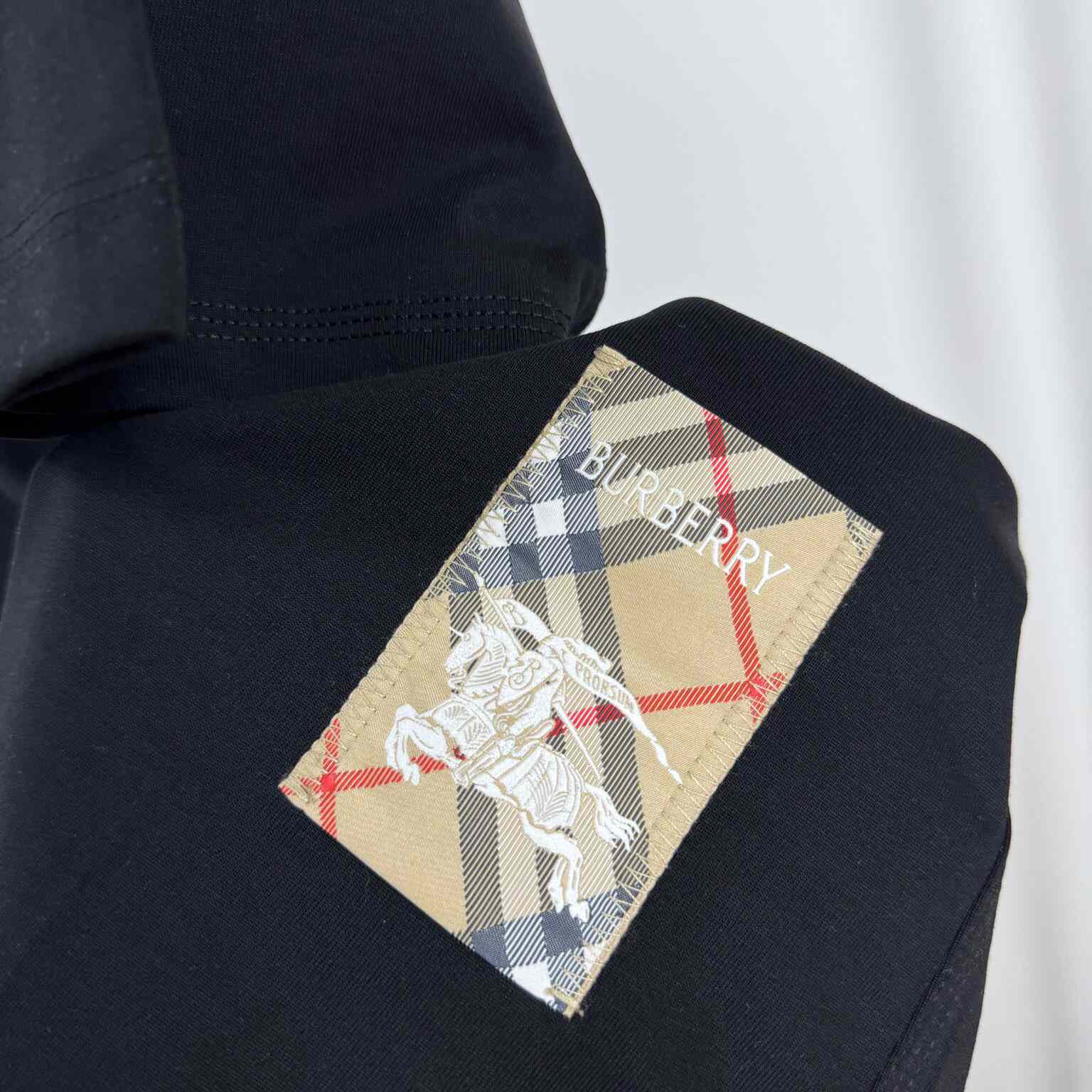 Burberry Check Label Cotton T-shirt  - FashionPlug