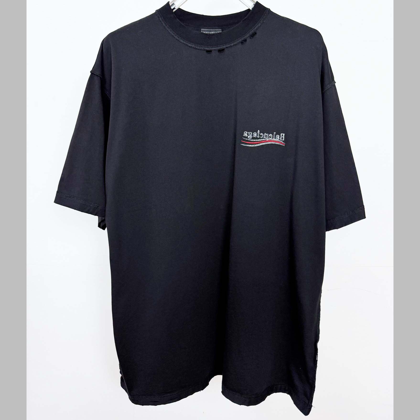 Balenciaga Embroidered Logo Wave Political Campaign T-Shirt  - FashionPlug