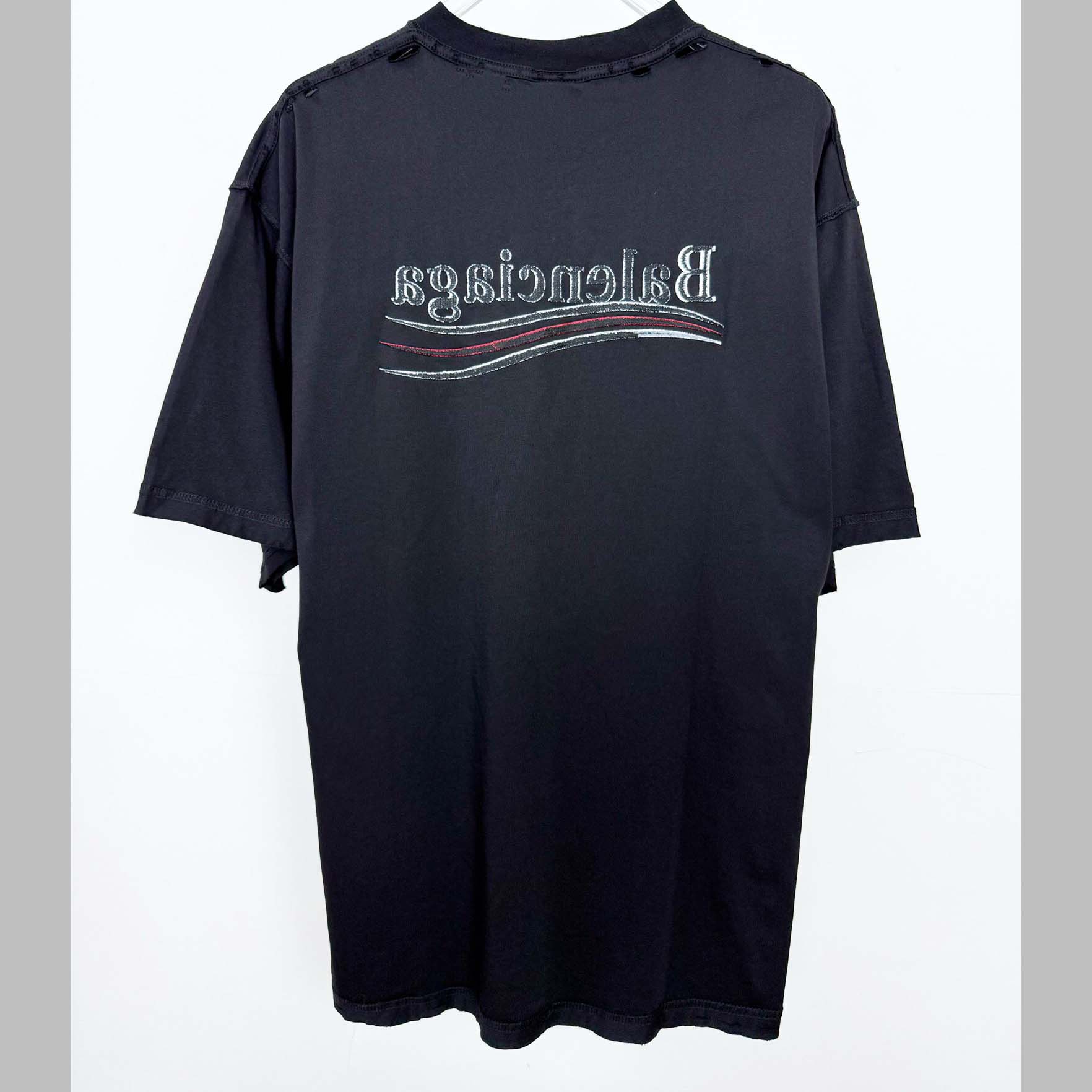 Balenciaga Embroidered Logo Wave Political Campaign T-Shirt  - FashionPlug