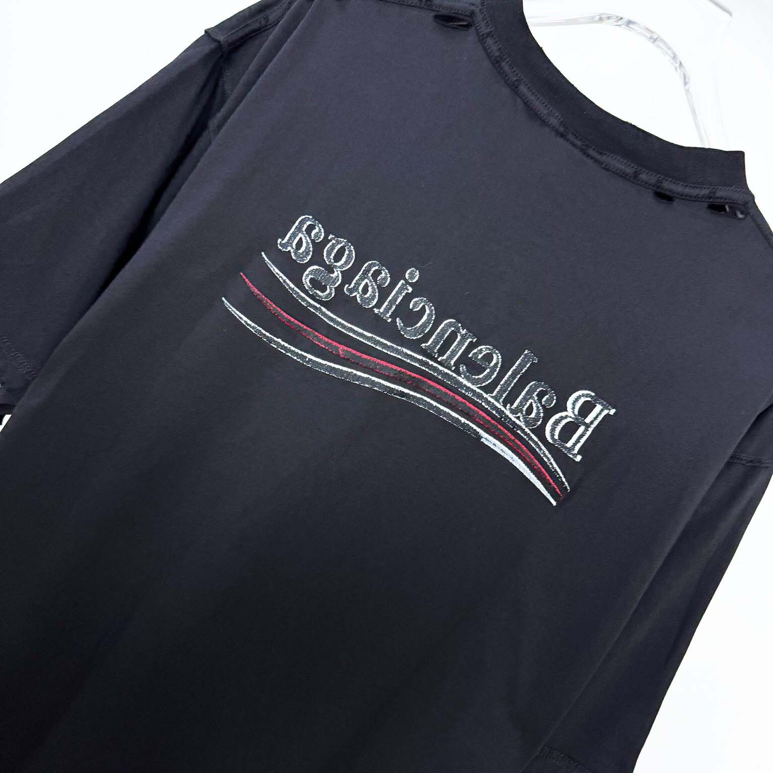Balenciaga Embroidered Logo Wave Political Campaign T-Shirt  - FashionPlug