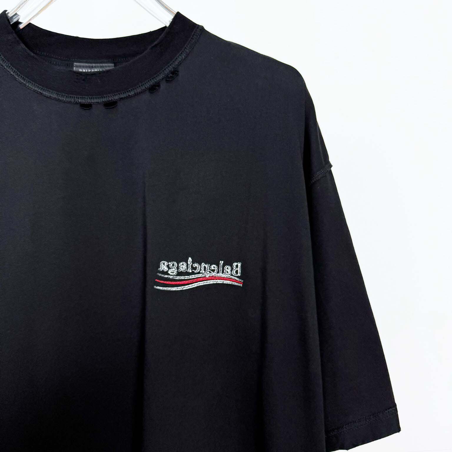 Balenciaga Embroidered Logo Wave Political Campaign T-Shirt  - FashionPlug