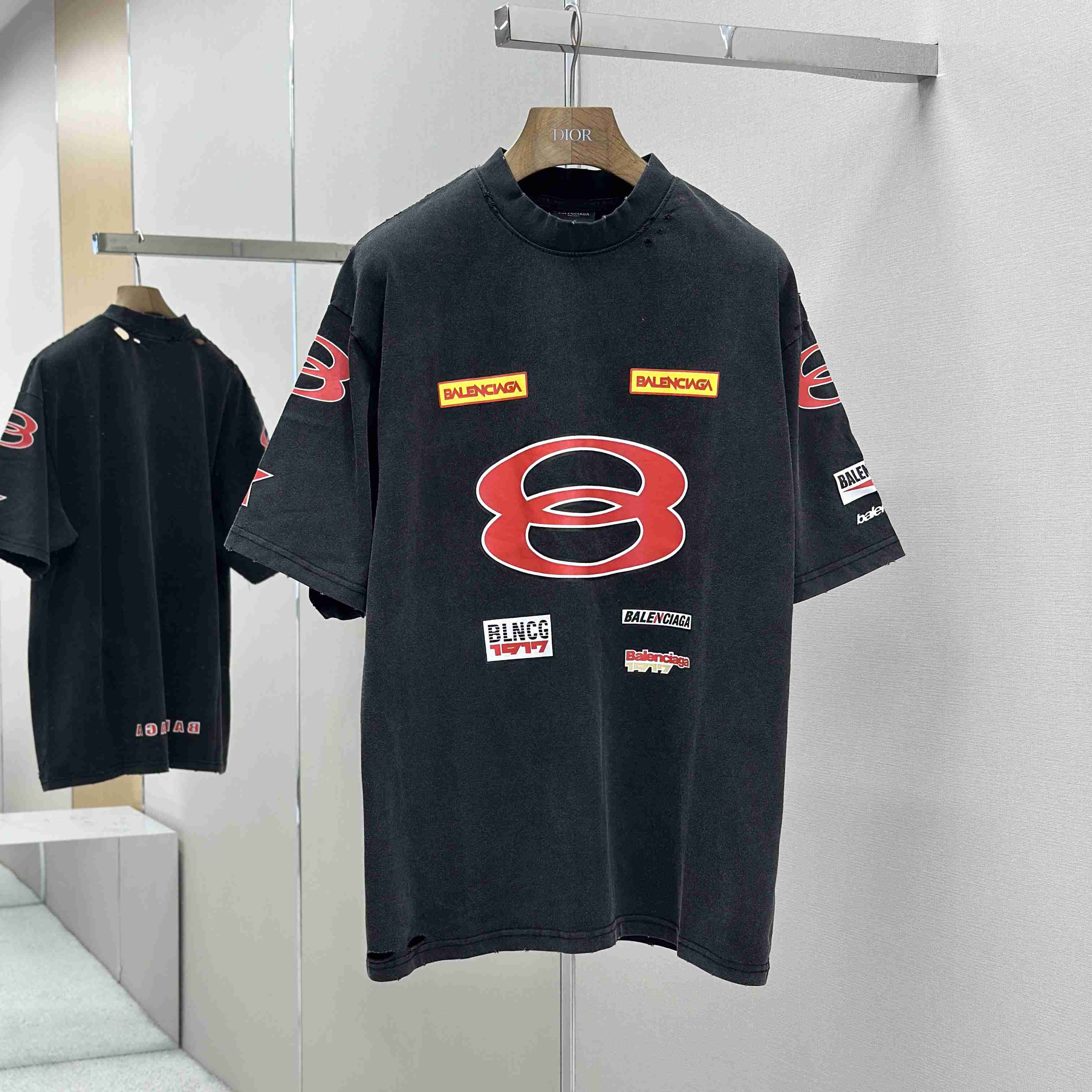 Balenciaga Sponsor Logos T-Shirt Oversized In Faded Washed Black - FashionPlug