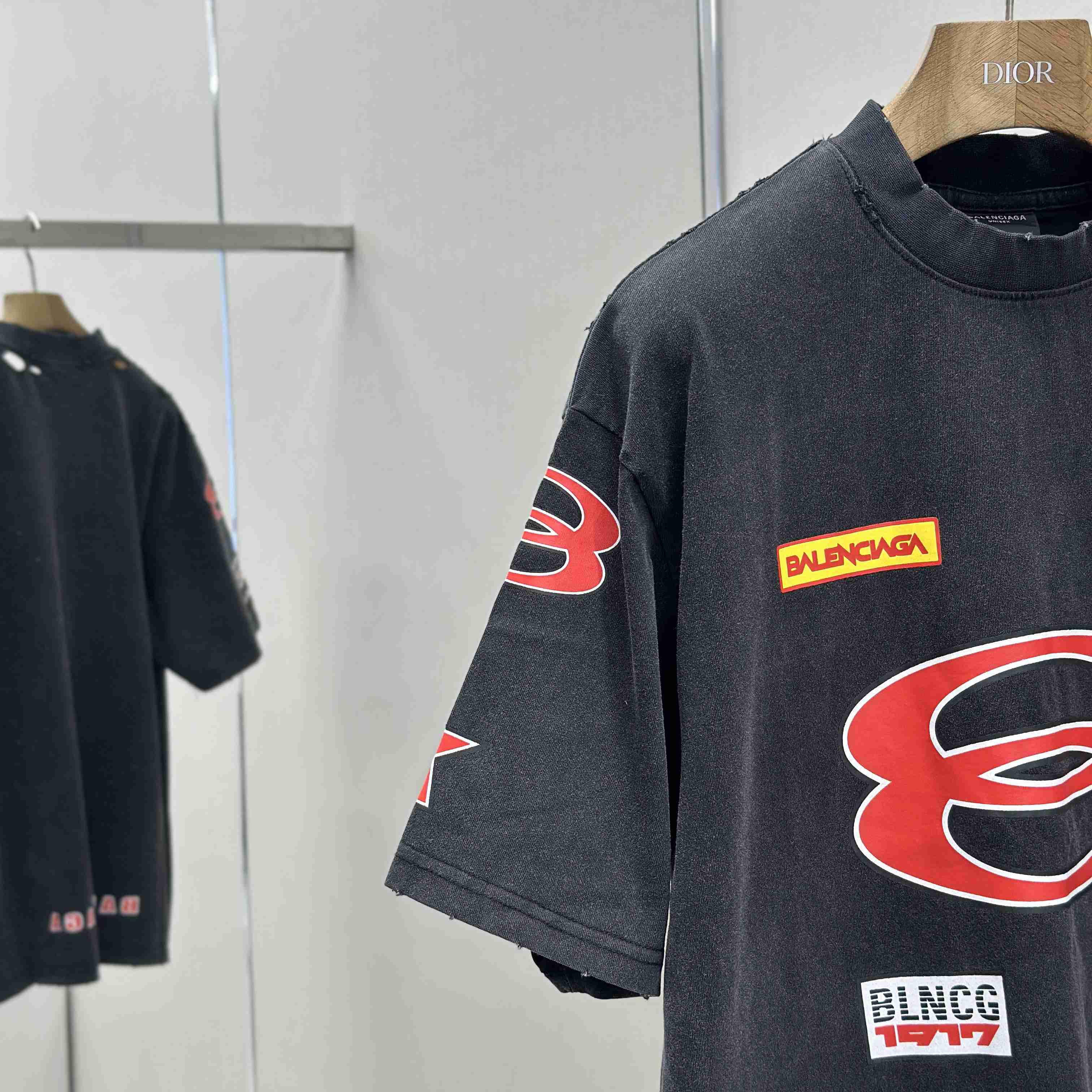 Balenciaga Sponsor Logos T-Shirt Oversized In Faded Washed Black - FashionPlug