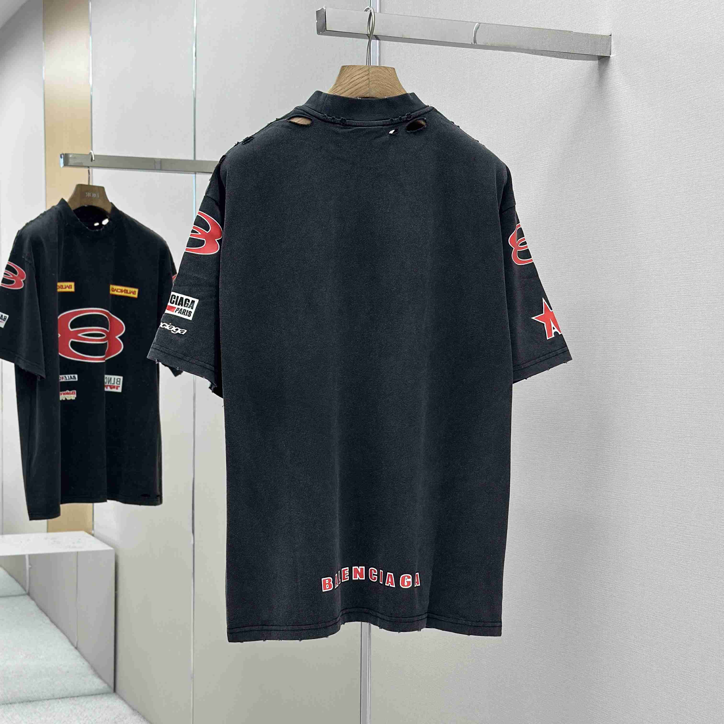 Balenciaga Sponsor Logos T-Shirt Oversized In Faded Washed Black - FashionPlug