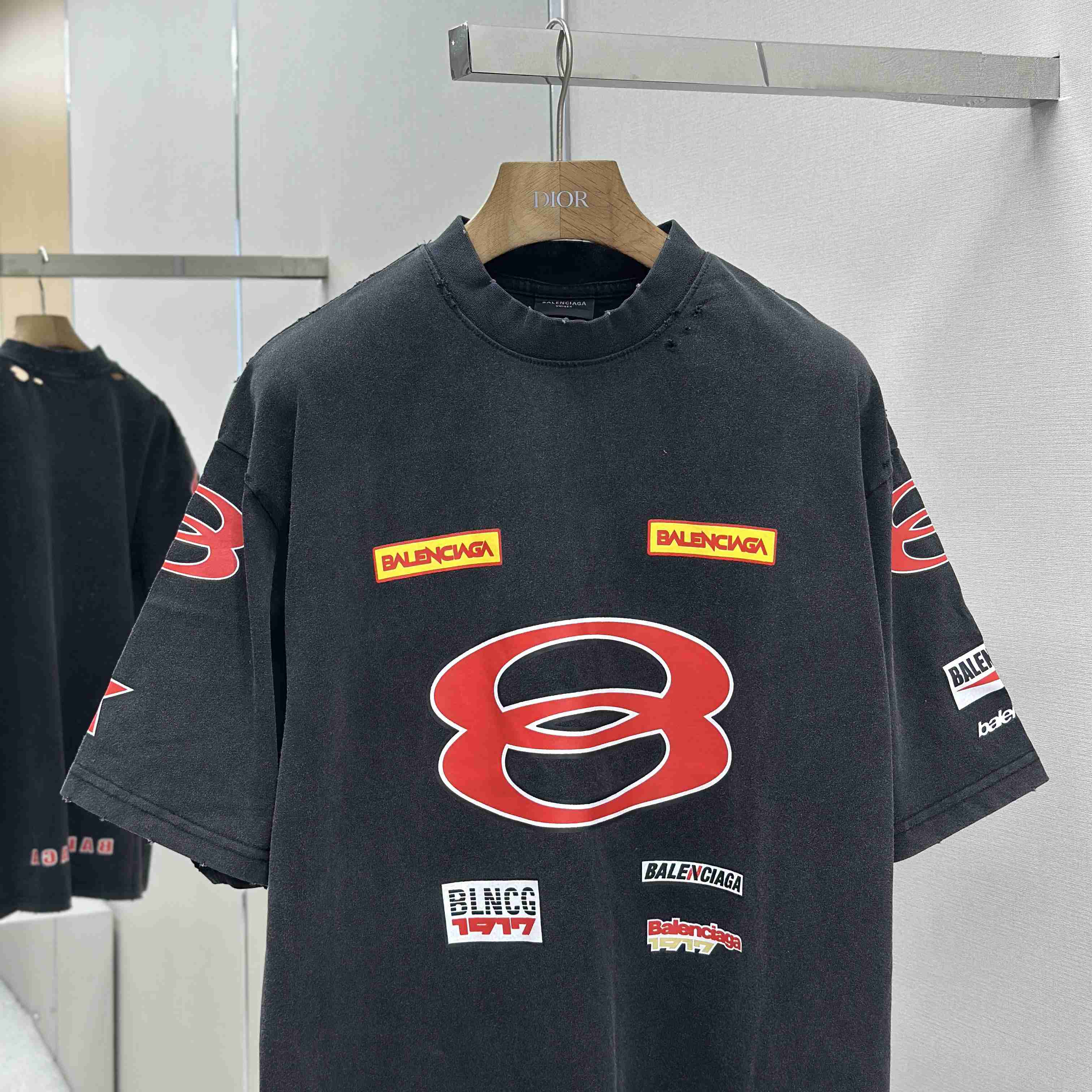 Balenciaga Sponsor Logos T-Shirt Oversized In Faded Washed Black - FashionPlug