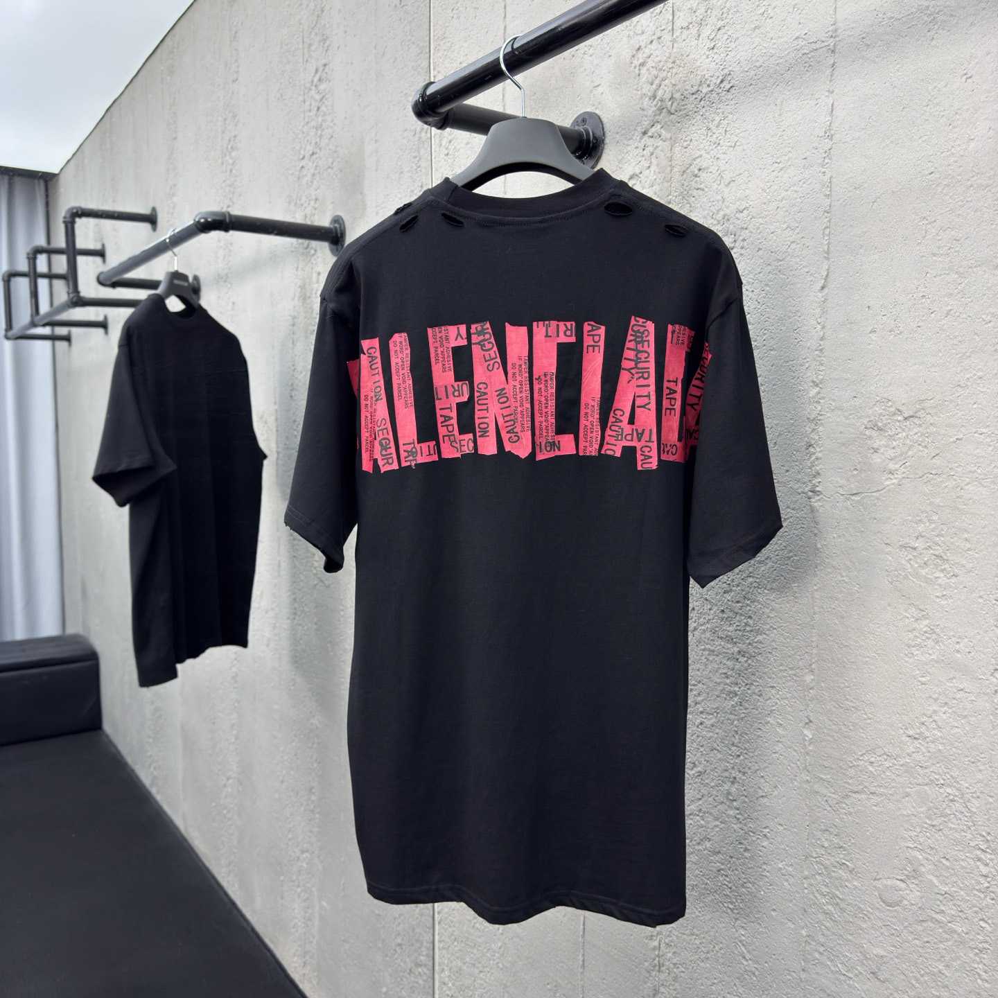 Balenciaga Security Tape Logo T-Shirt Oversized In Black - FashionPlug