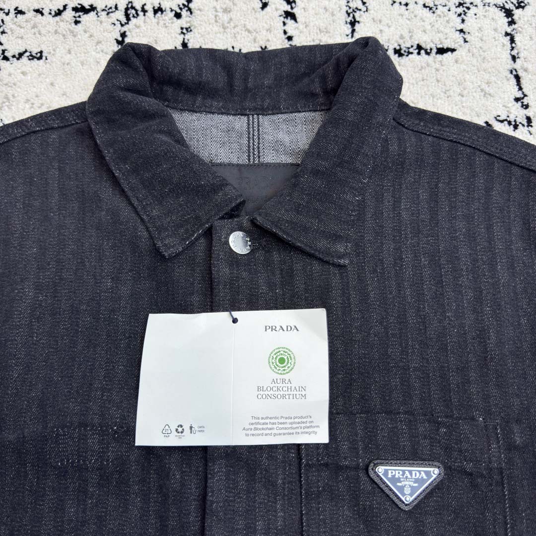 Prada Chevron Denim Blouson Jacket - FashionPlug
