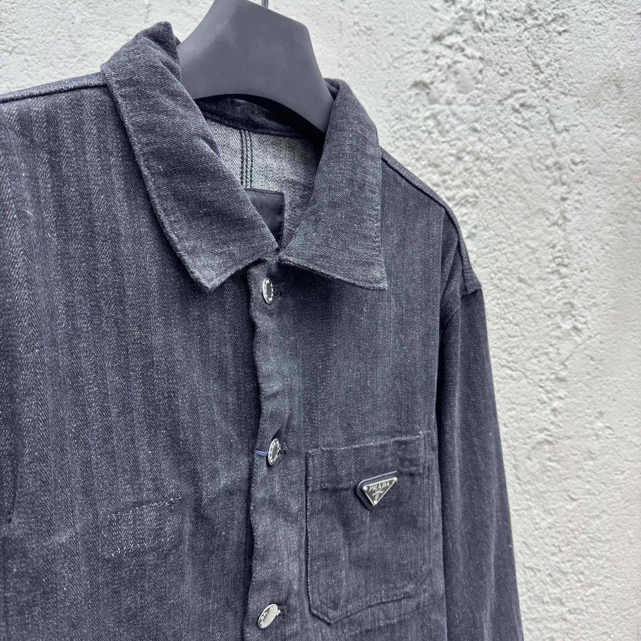 Prada Chevron Denim Blouson Jacket - FashionPlug