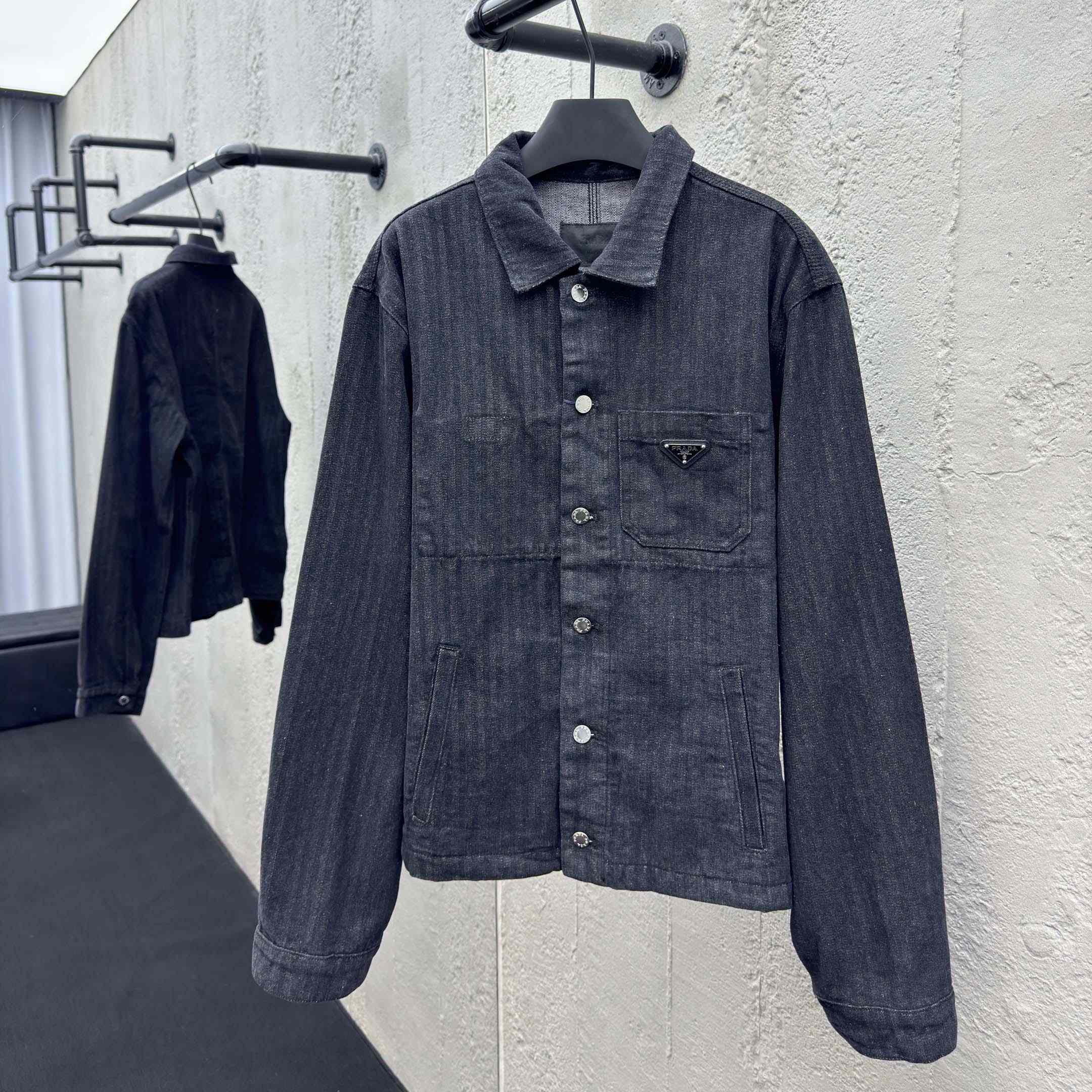 Prada Chevron Denim Blouson Jacket - FashionPlug
