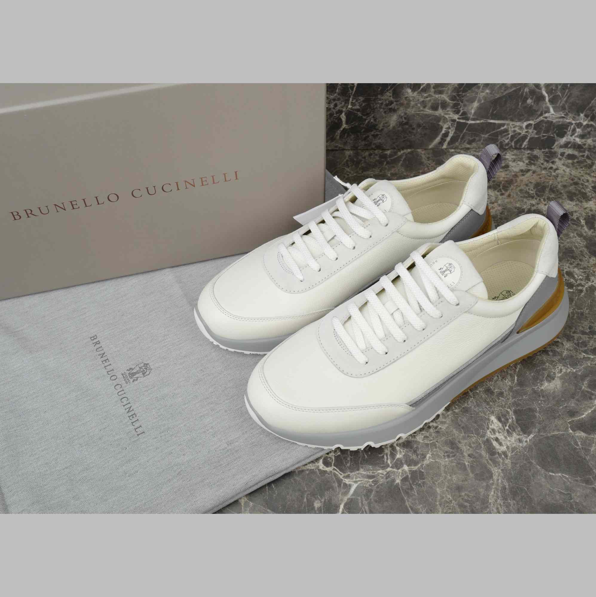 Brunello Cucinelli Washed Suede And Semi-polished Calfskin Runners  - FashionPlug