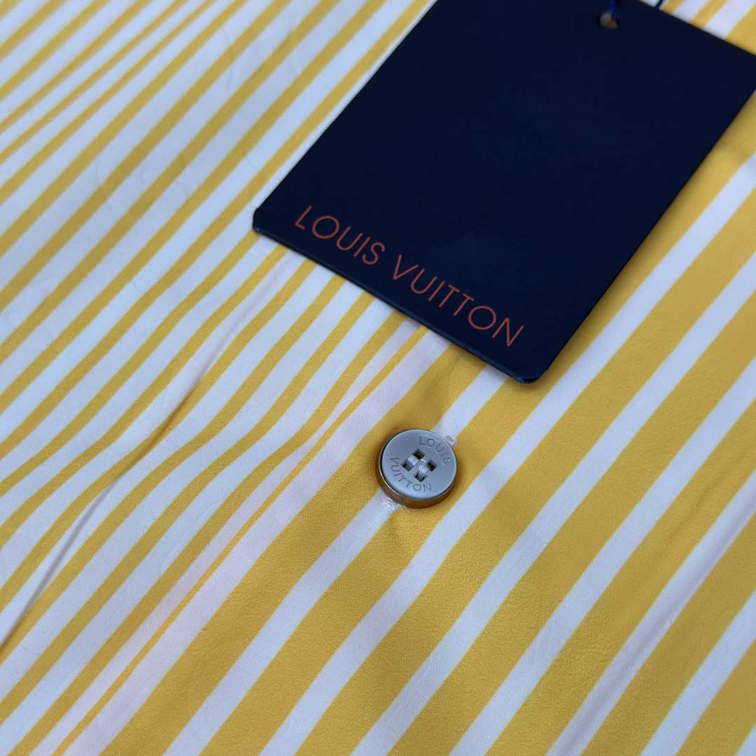Louis Vuitton Monogram Striped Patchwork Short-Sleeved Shirt   1AHVWT - FashionPlug