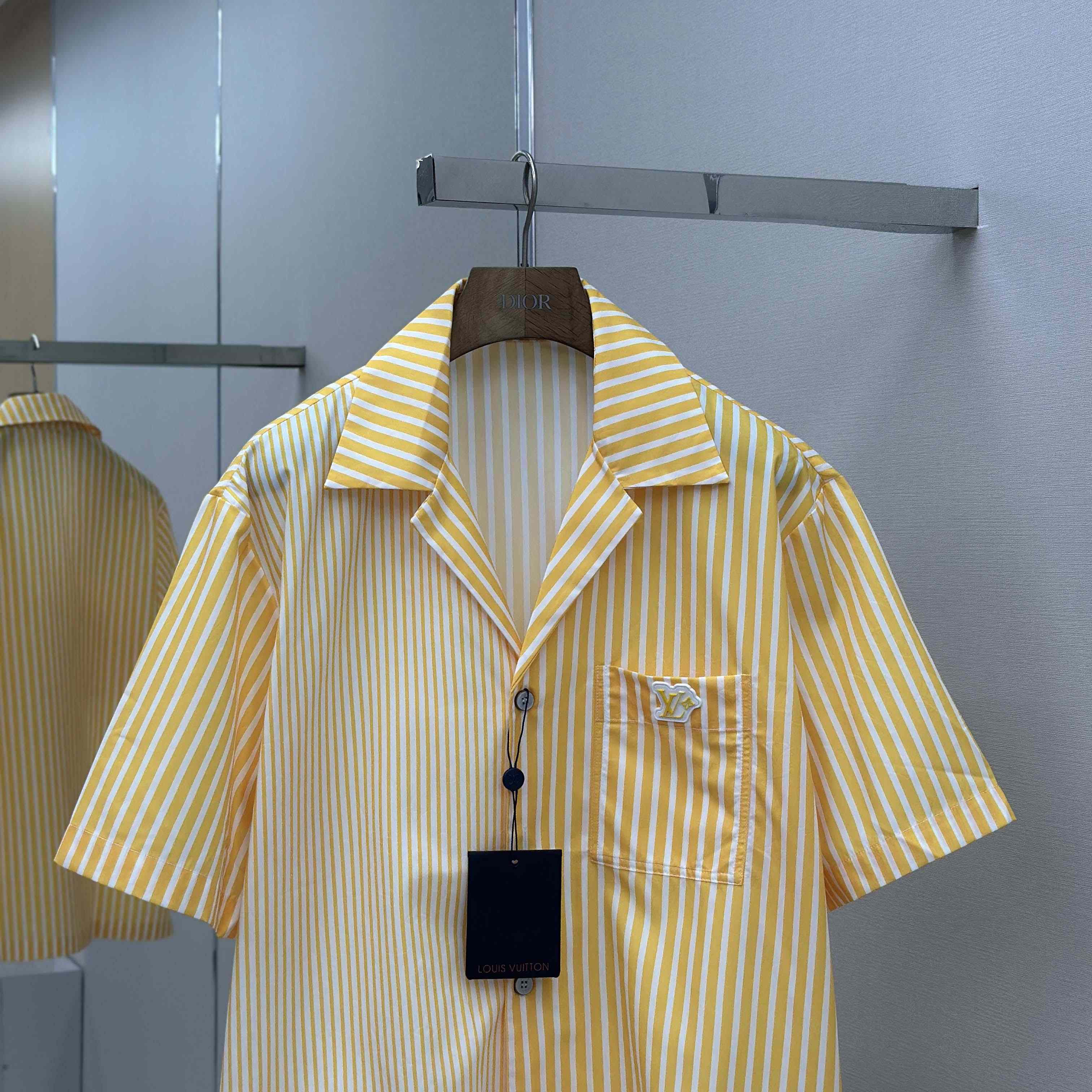 Louis Vuitton Monogram Striped Patchwork Short-Sleeved Shirt   1AHVWT - FashionPlug