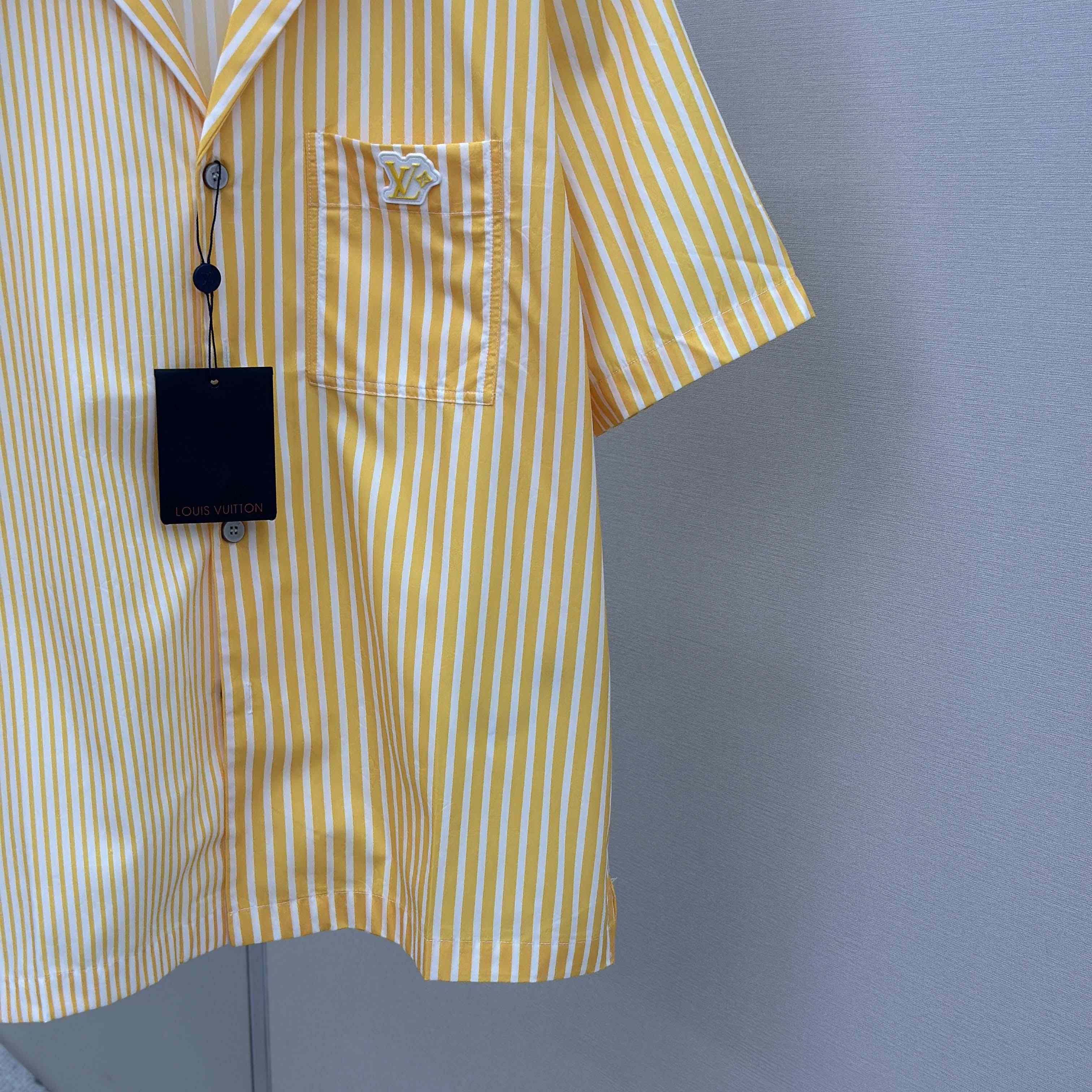 Louis Vuitton Monogram Striped Patchwork Short-Sleeved Shirt   1AHVWT - FashionPlug