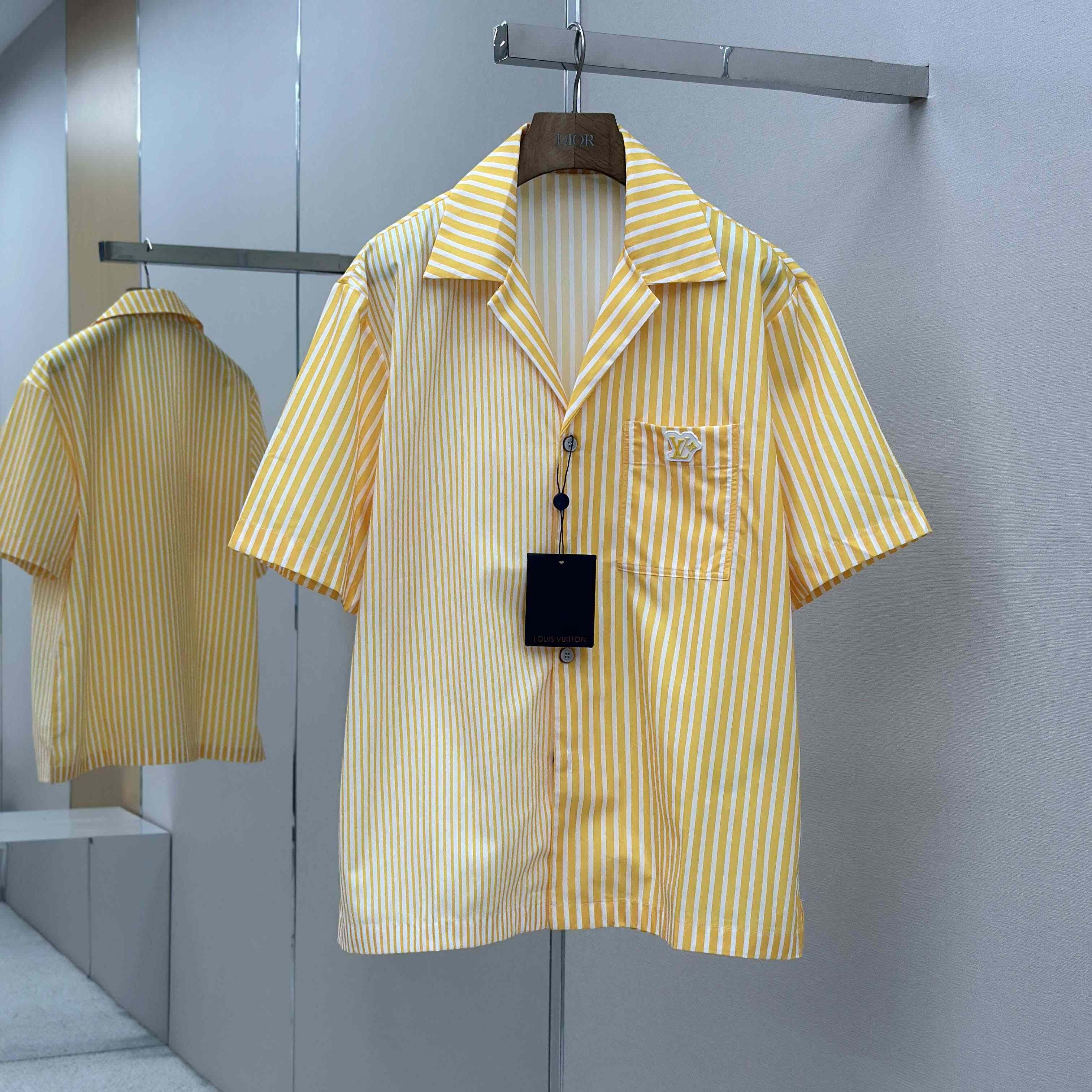 Louis Vuitton Monogram Striped Patchwork Short-Sleeved Shirt   1AHVWT - FashionPlug