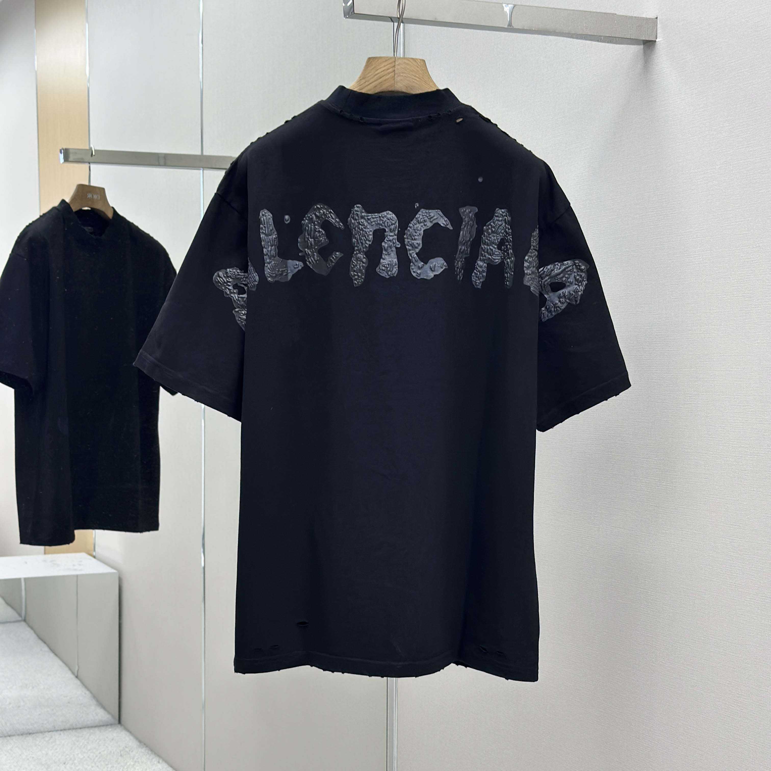 Balenciaga Painted T-Shirt Medium Fit In Faded Washed Black - FashionPlug