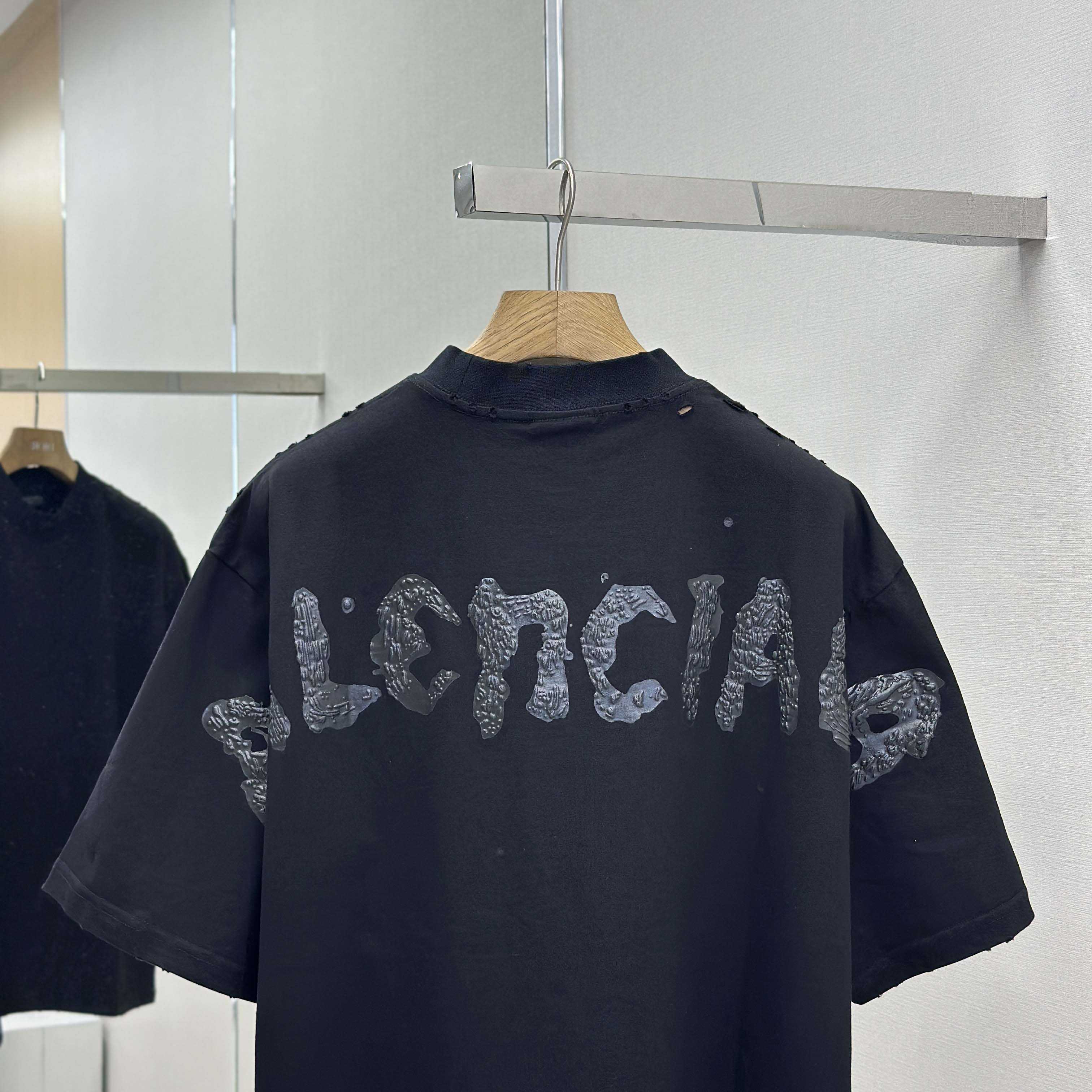 Balenciaga Painted T-Shirt Medium Fit In Faded Washed Black - FashionPlug