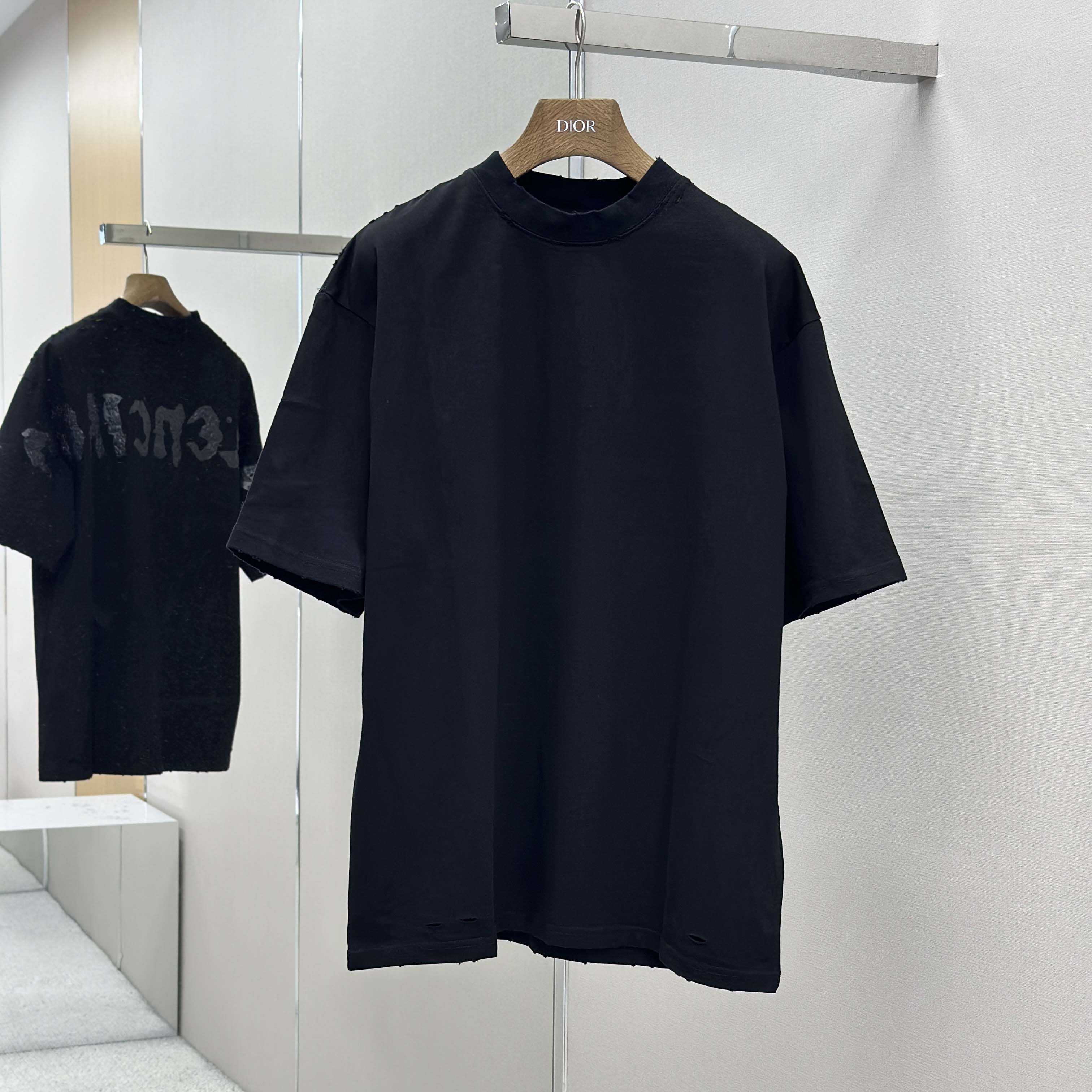 Balenciaga Painted T-Shirt Medium Fit In Faded Washed Black - FashionPlug