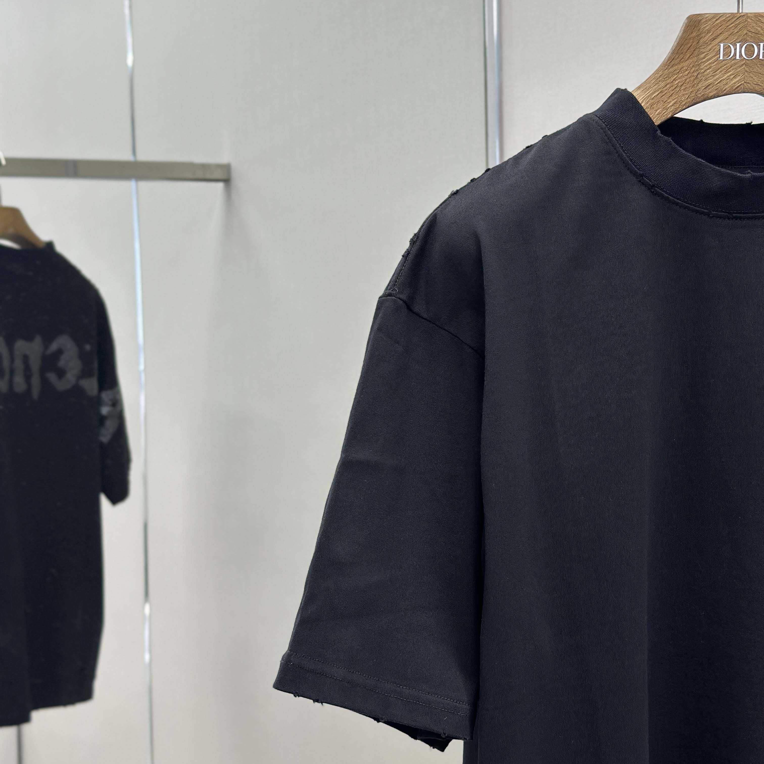 Balenciaga Painted T-Shirt Medium Fit In Faded Washed Black - FashionPlug