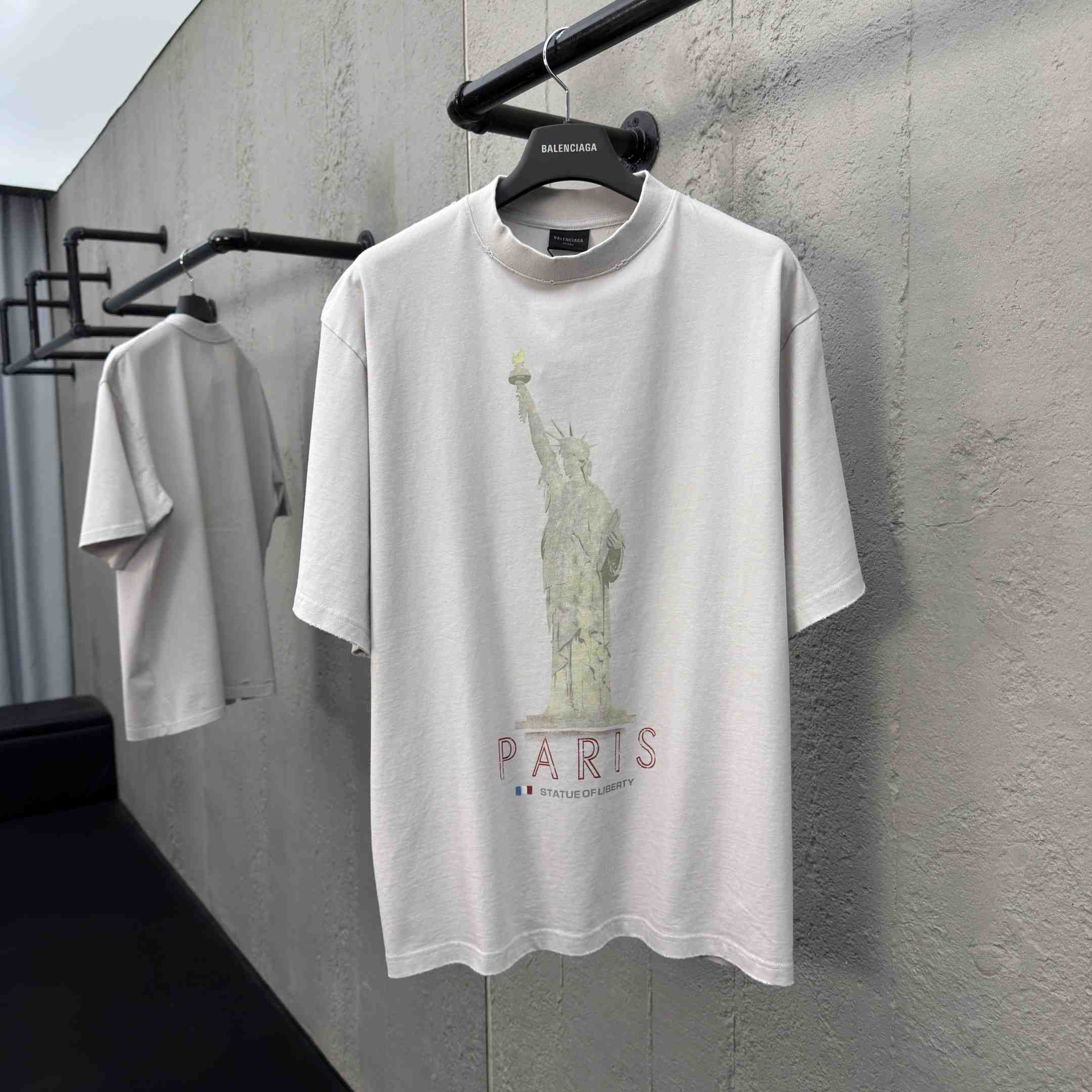 Balenciaga Paris Liberty T-Shirt Medium Fit In Off White Vintage Jersey - FashionPlug