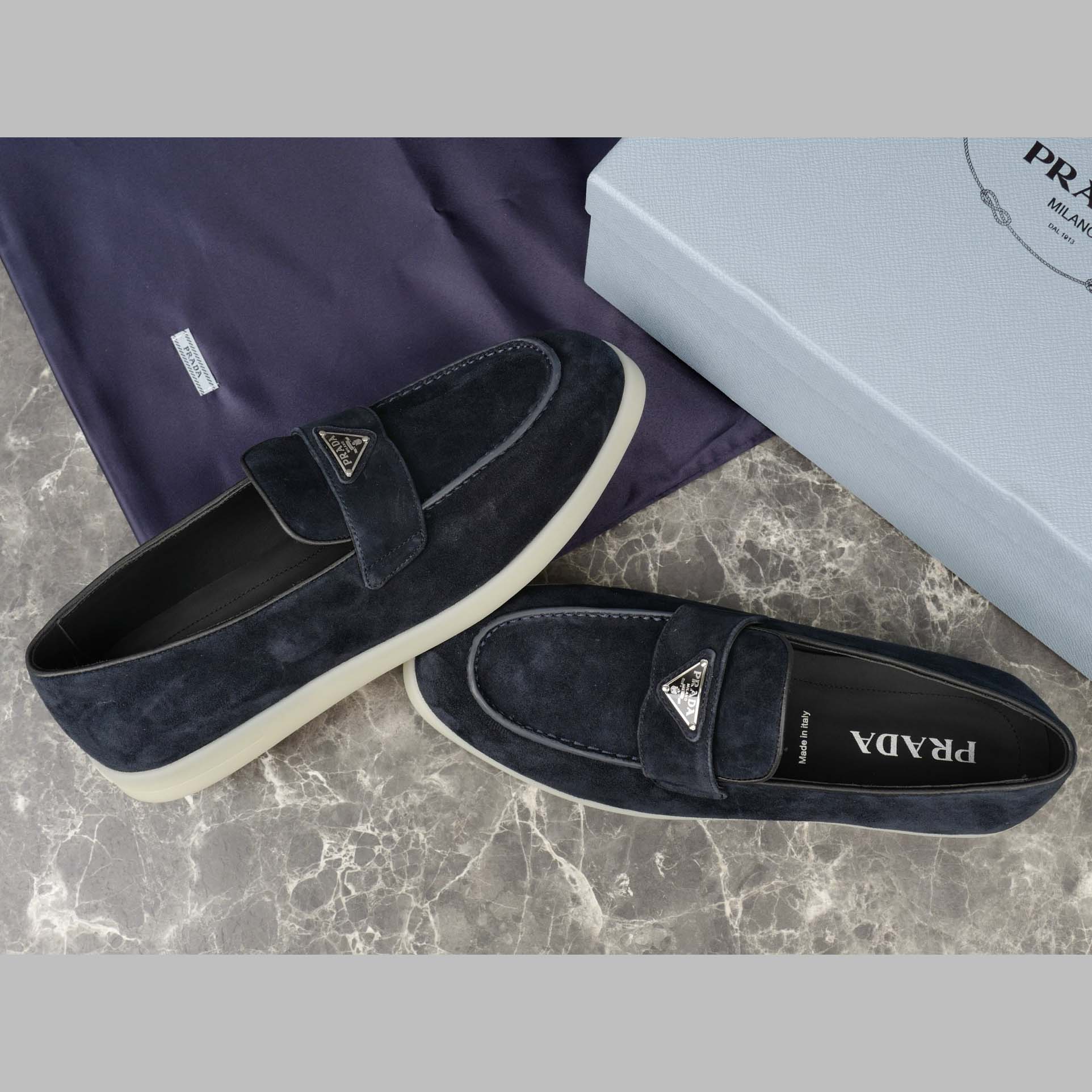 Prada Suede Leather Loafers - FashionPlug